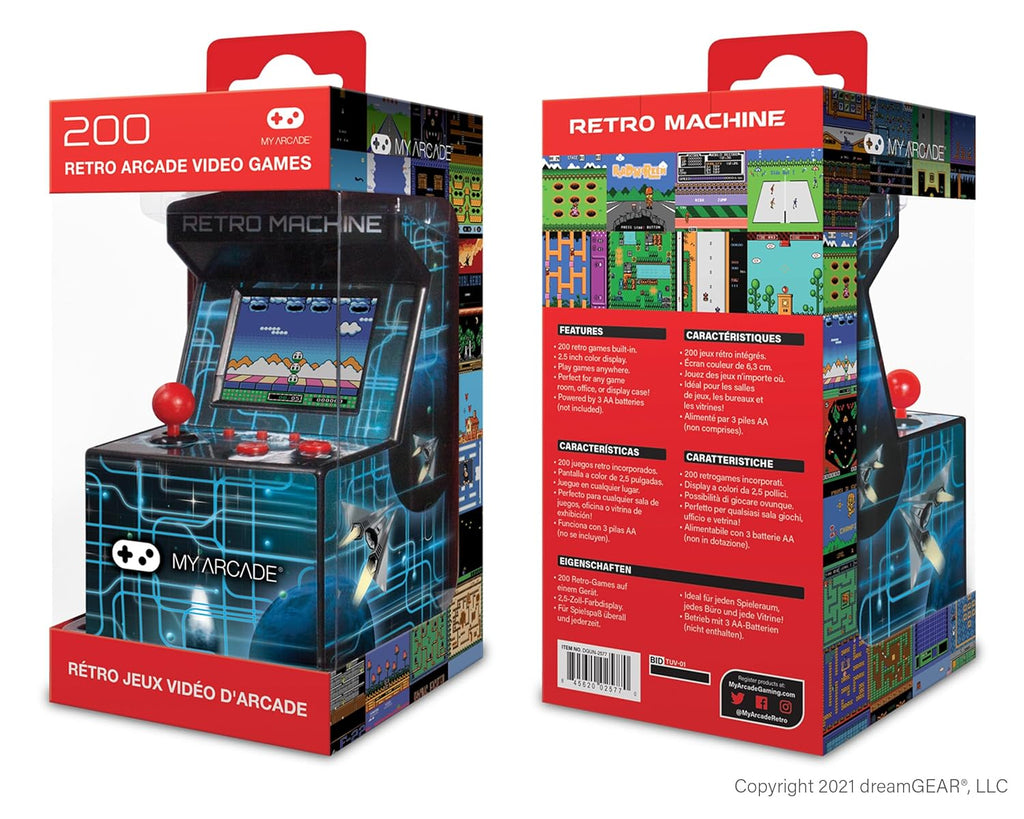 My Arcade Retro Machine Playable Mini Arcade: 200 Retro Style Games Built In, 5.75 Inch Tall, Powered by AA Batteries, 2.5 Inch Color Display, Speaker, Volume Control