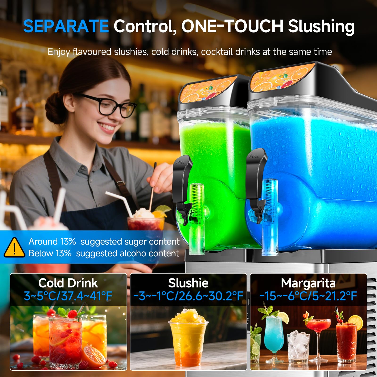 Slushy Machine,15L x2 Double Tanks Comercial Margarita &Slushie Machine,120+ Cups 1000W 110V Electric Large Daiquiri Machine with Self-cleaning Mode,for Home Party Restaurants Cafe Bars