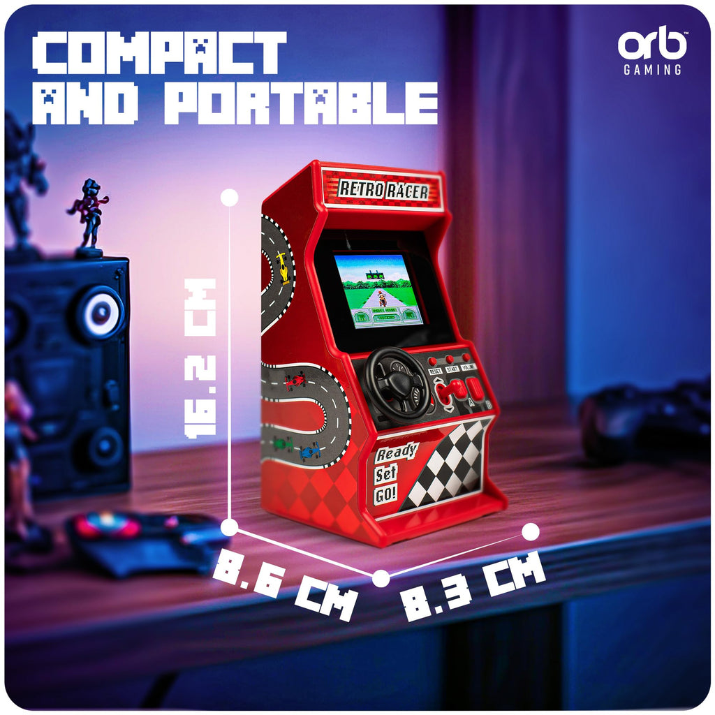 Mini Arcade Machine, 240 Built-in 8-Bit Games, 2.5” Full Colour Screen, 8-Way Joystick, Handheld Retro Games Console – Orb Gaming by ThumbsUp!
