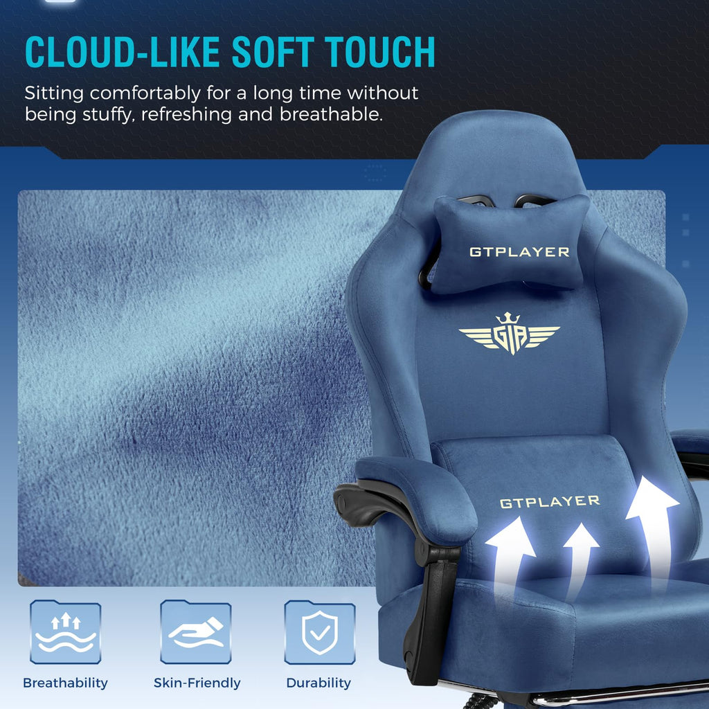 GTPLAYER Gaming Chair with Pocket Spring Cushion, Big and Tall Gamings Chairs 350LBS High Back Computer Chair with Footrest for Adults Lumbar Support Swivel Game Chair for Office,Leather Black-Massage