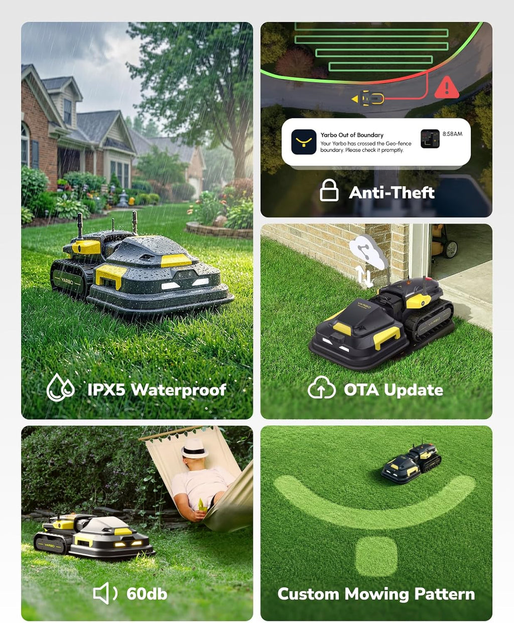 YARBO Robot Lawn Mower for Large Yard up to 6 Acres, Perimeter Wire Free, Modular Design, 1.2"-4.0" Cutting Height, 70% Slopes, Auto Recharging, AI Vision & RTK for Navigation