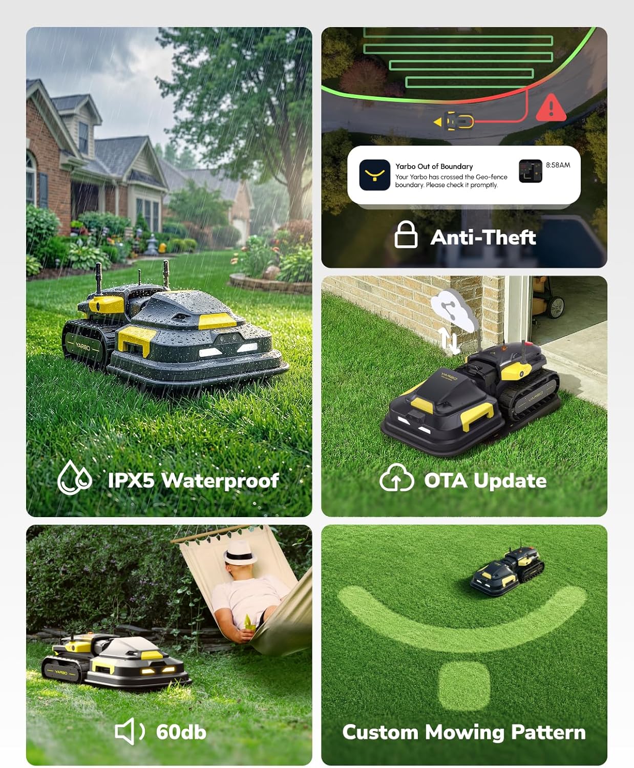 YARBO Robot Lawn Mower for Large Yard up to 6 Acres, Perimeter Wire Free, Modular Design, 1.2"-4.0" Cutting Height, 70% Slopes, Auto Recharging, AI Vision & RTK for Navigation