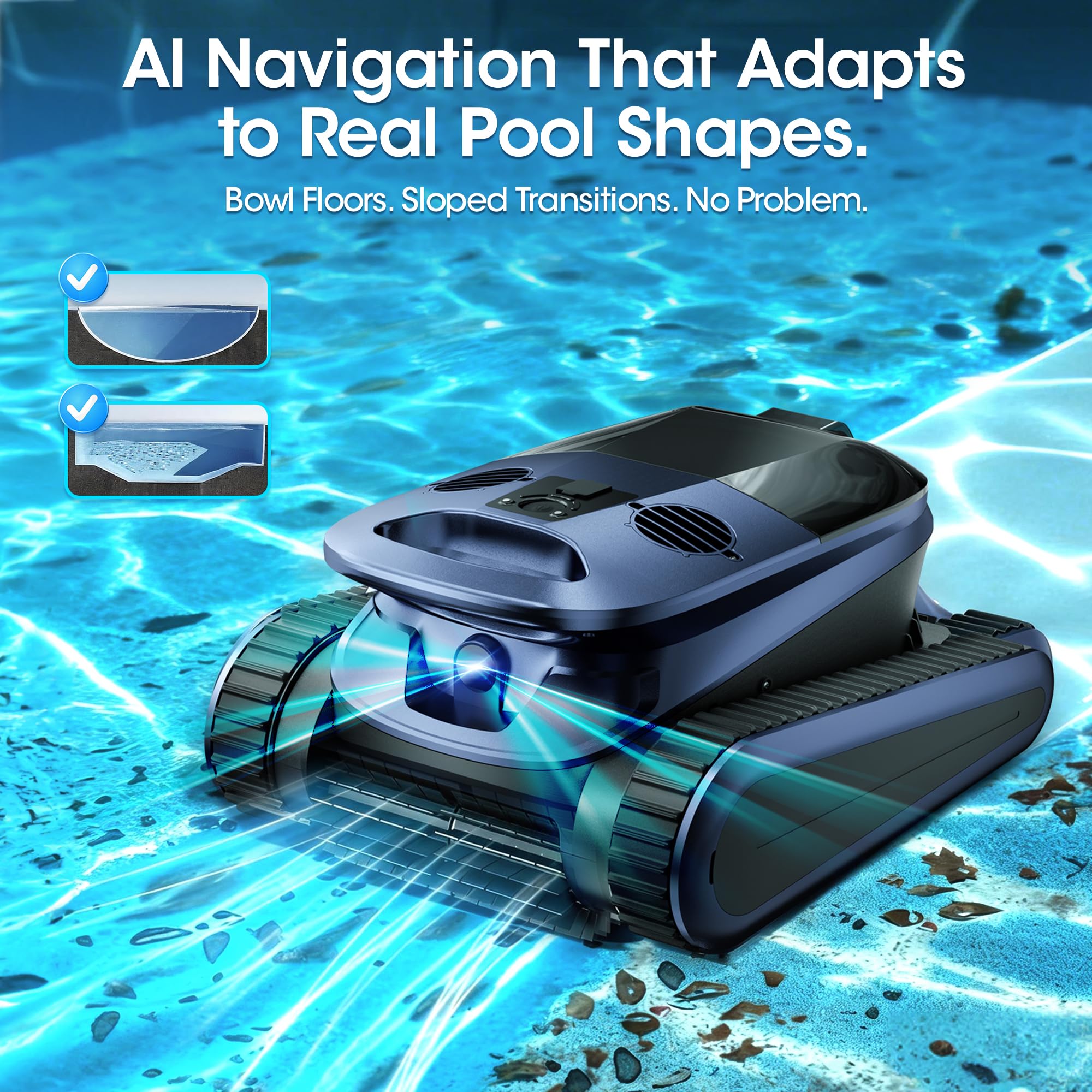 (2026 New) Pool Vacuum Robot - AI Smart Navigation, 360° Top-to-Bottom Cleaning, 4 Cleaning Modes, Over 3.5h Replaceable Battery Design, for Inground & Above-Ground Pools up to 3,200 Sq. Ft