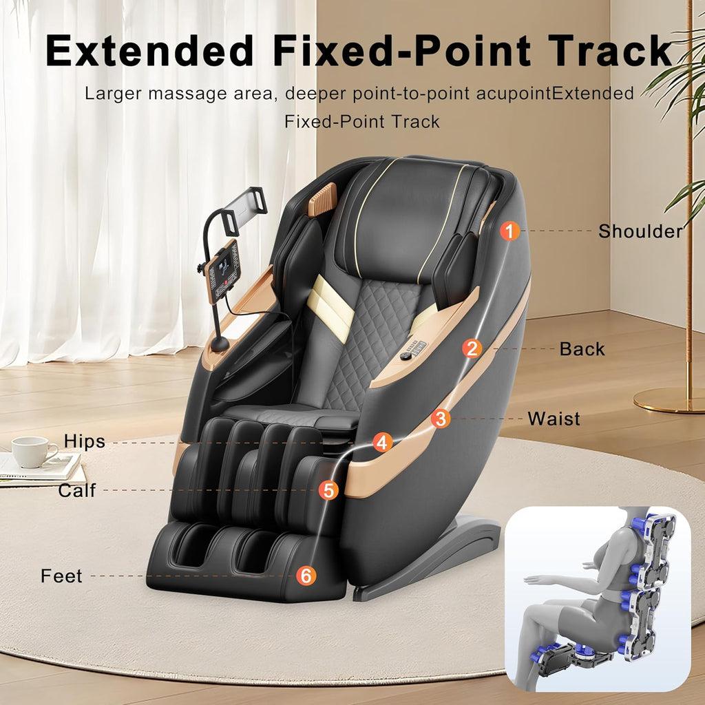 Massage Chair Full Body, Zero Gravity Massage Recliner with 12 Fixed Casters, Full Body Airbag Massage, Waist and Leg Heating, Automatic Retractable Footrest, AI Voice Control
