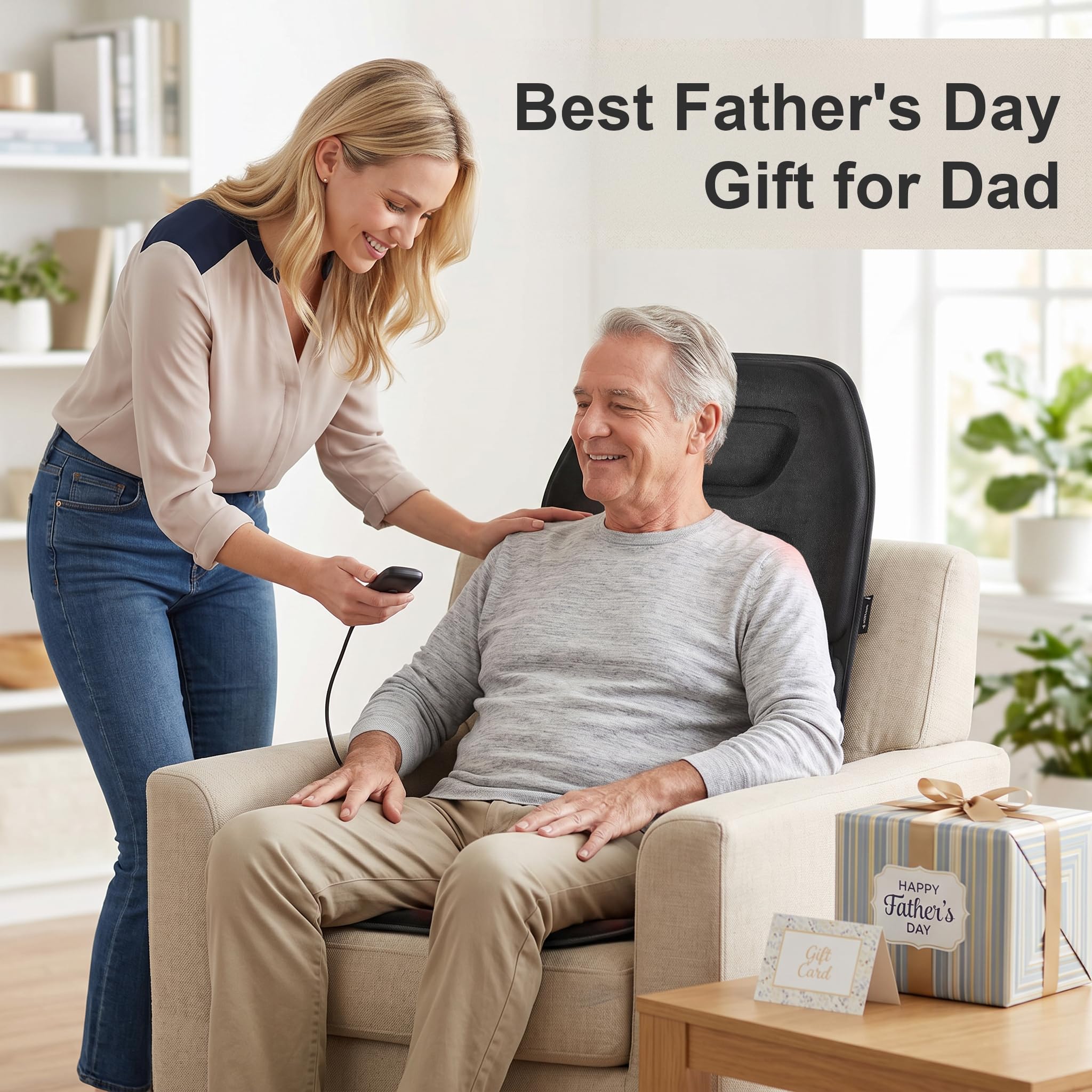 COMFIER Vibration Back Massager Seat Cushion with Heat,Father Day Dad Gifts for Men,10 Motors Massage Chair Pad,Chair Massager for Pain Relief at Office/Home, Father Day Gift
