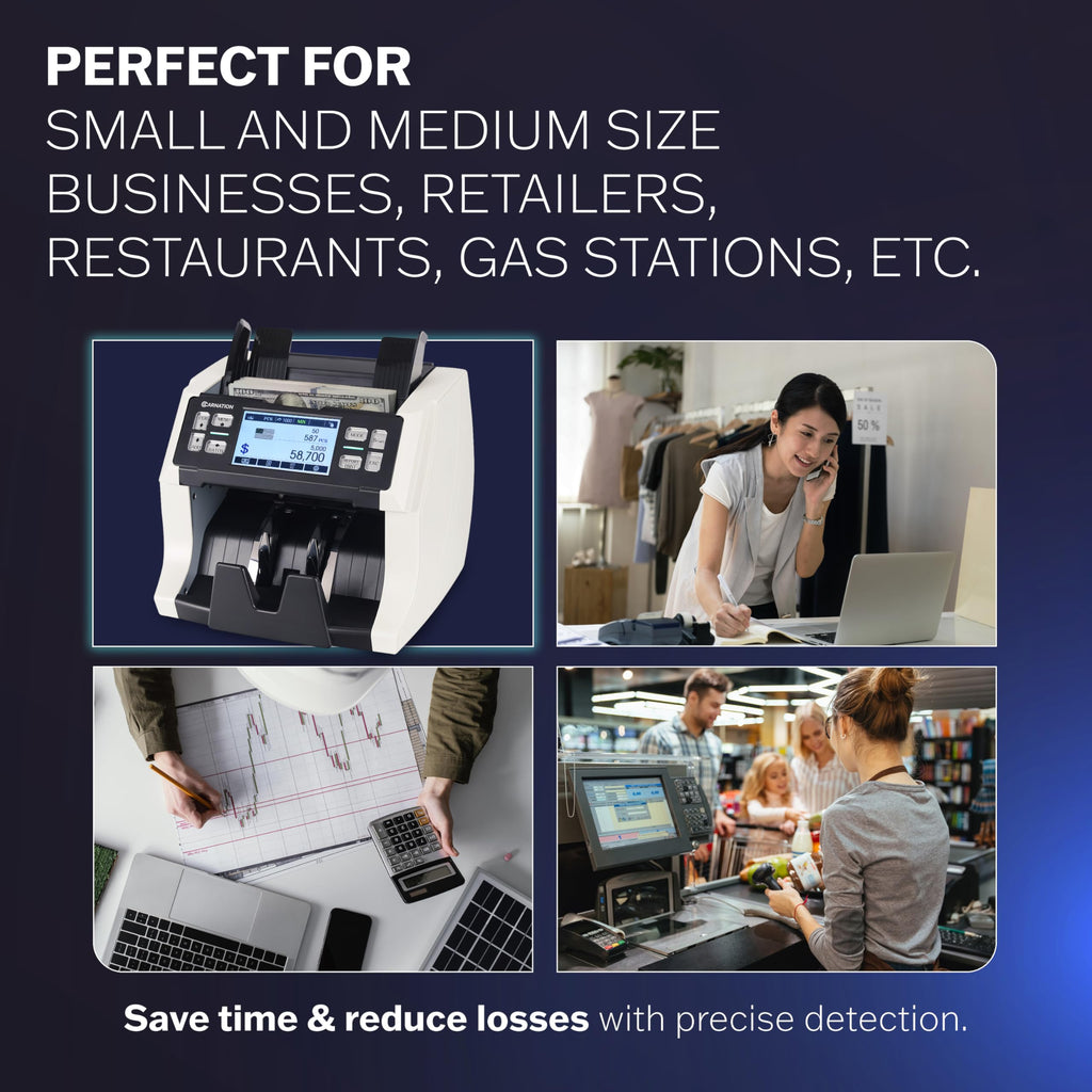 Carnation Money Counter Machine Cash Counting & Mixed Denomination Bill Counter, Portable Currency Detector, Counterfeit Bank Scanner, Dollar Sorter for Commercial, 1100 N/M, UV/MG/MT/IR/2CIS