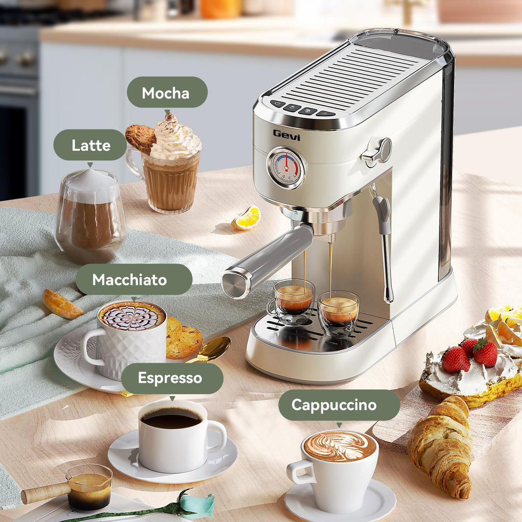 Gevi Commercial Espresso and Coffee Makers, Professional 20 Bar Espresso Maker with Milk Frother, Stainless Steel Expresso Coffee Machines for Home, Compact Cappuccino Machine, Great Gift