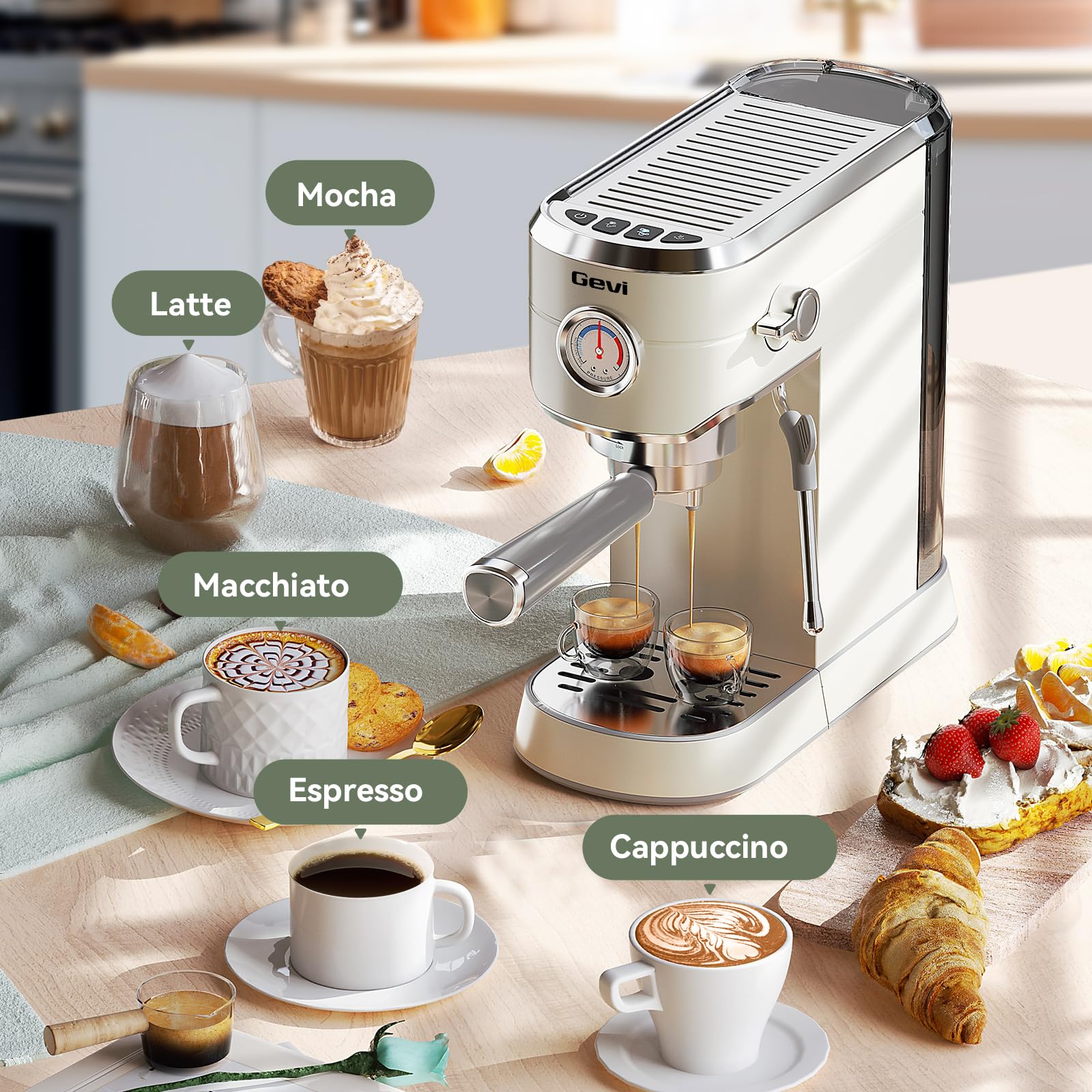 Gevi Commercial Espresso and Coffee Makers, Professional 20 Bar Espresso Maker with Milk Frother, Stainless Steel Expresso Coffee Machines for Home, Compact Cappuccino Machine, Great Gift