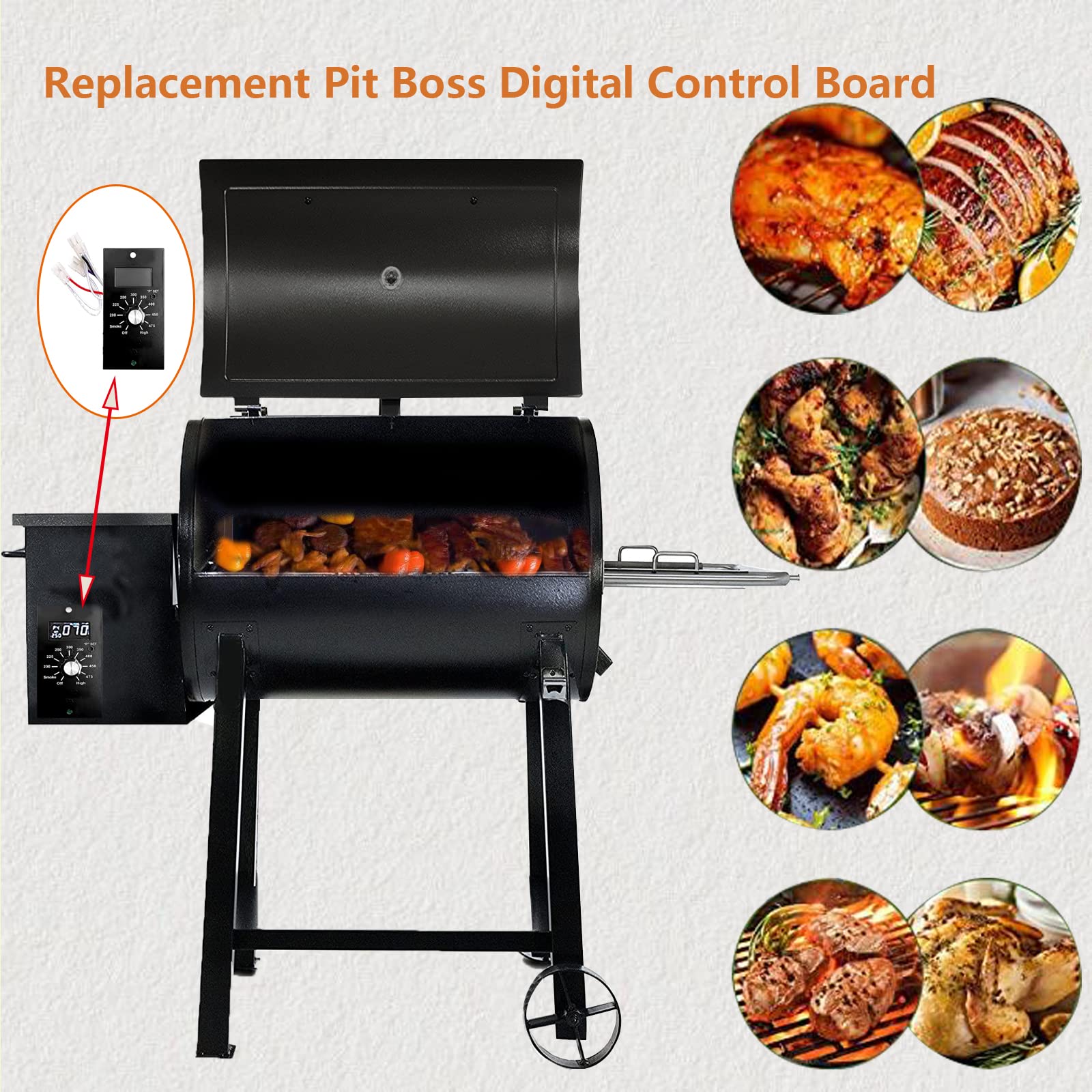 Digital Thermostat Control Board Replacement for Pit Boss Wood Pellet Grills, BBQ Temperature Controller, Compatible with Pitboss P7-340/540/700/1000 with LCD Display