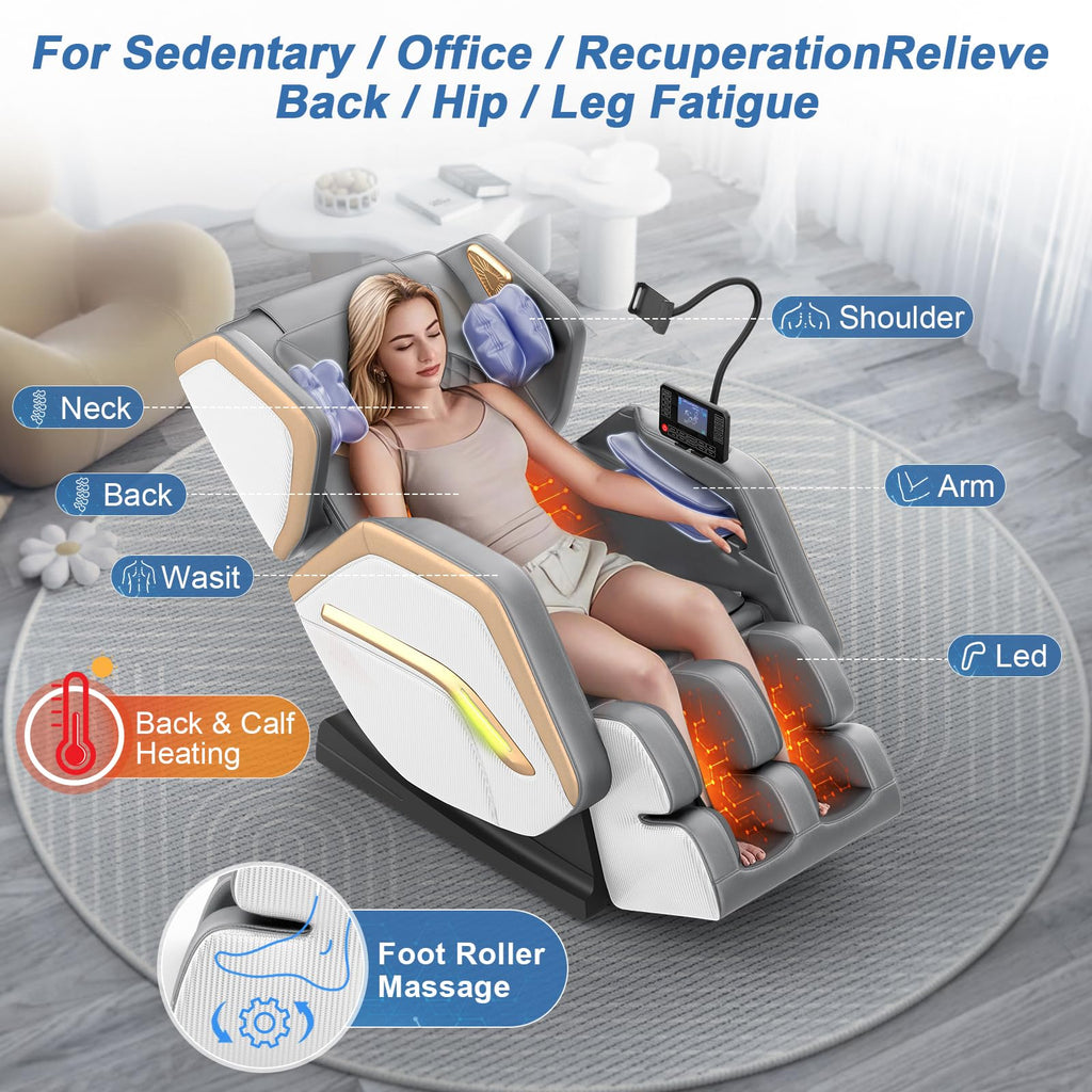 Massage Chair Full Body, Zero Gravity Massage Chair 2026 for Back Fatigue with 10 Fixed Rollers, Heating, Airbags, Phone Controller, Nightlights, Bluetooth Speaker for Living Room, Bedroom