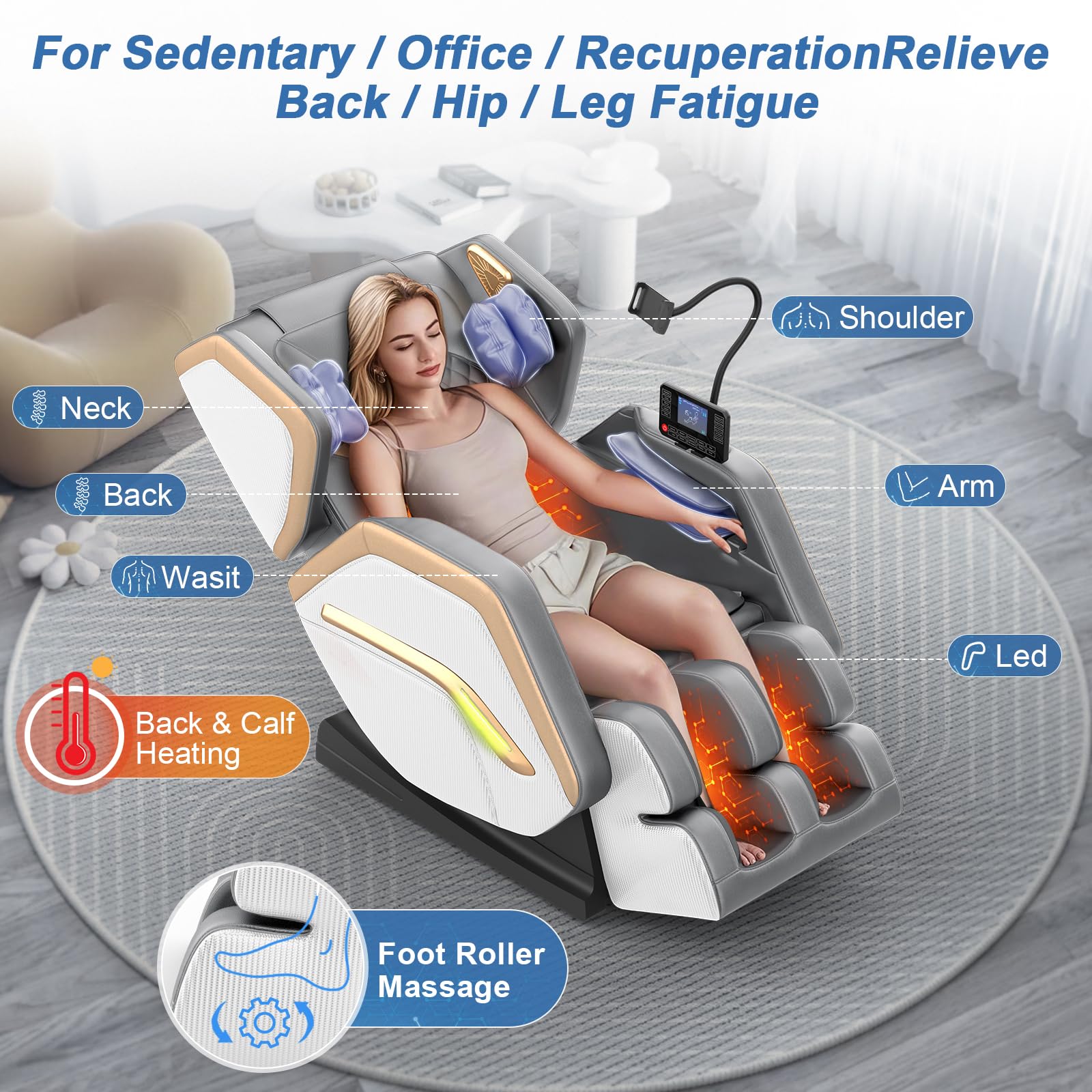 Massage Chair Full Body, Zero Gravity Massage Chair 2026 for Back Fatigue with 10 Fixed Rollers, Heating, Airbags, Phone Controller, Nightlights, Bluetooth Speaker for Living Room, Bedroom
