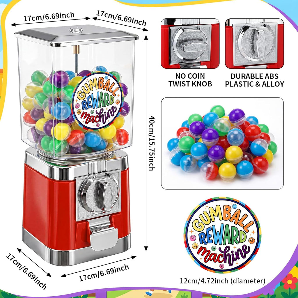 Classroom Vending Machine Bubble Gum Reward Machine Set with 100 Colorful Capsule No Coin Needed Teacher Reward Prize Box with Mini Capsule for Small Toys (No Toys)