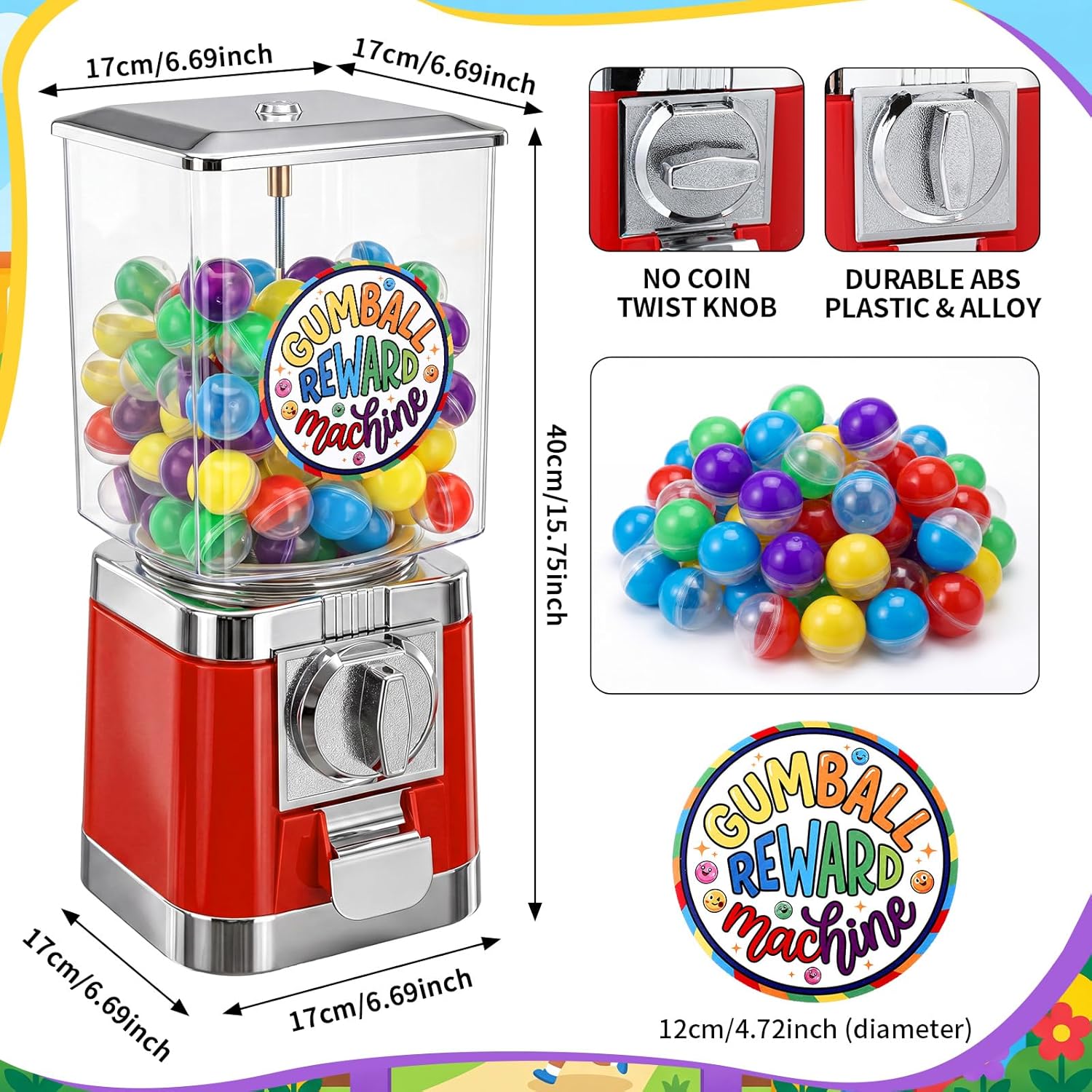 Classroom Vending Machine Bubble Gum Reward Machine Set with 100 Colorful Capsule No Coin Needed Teacher Reward Prize Box with Mini Capsule for Small Toys (No Toys)