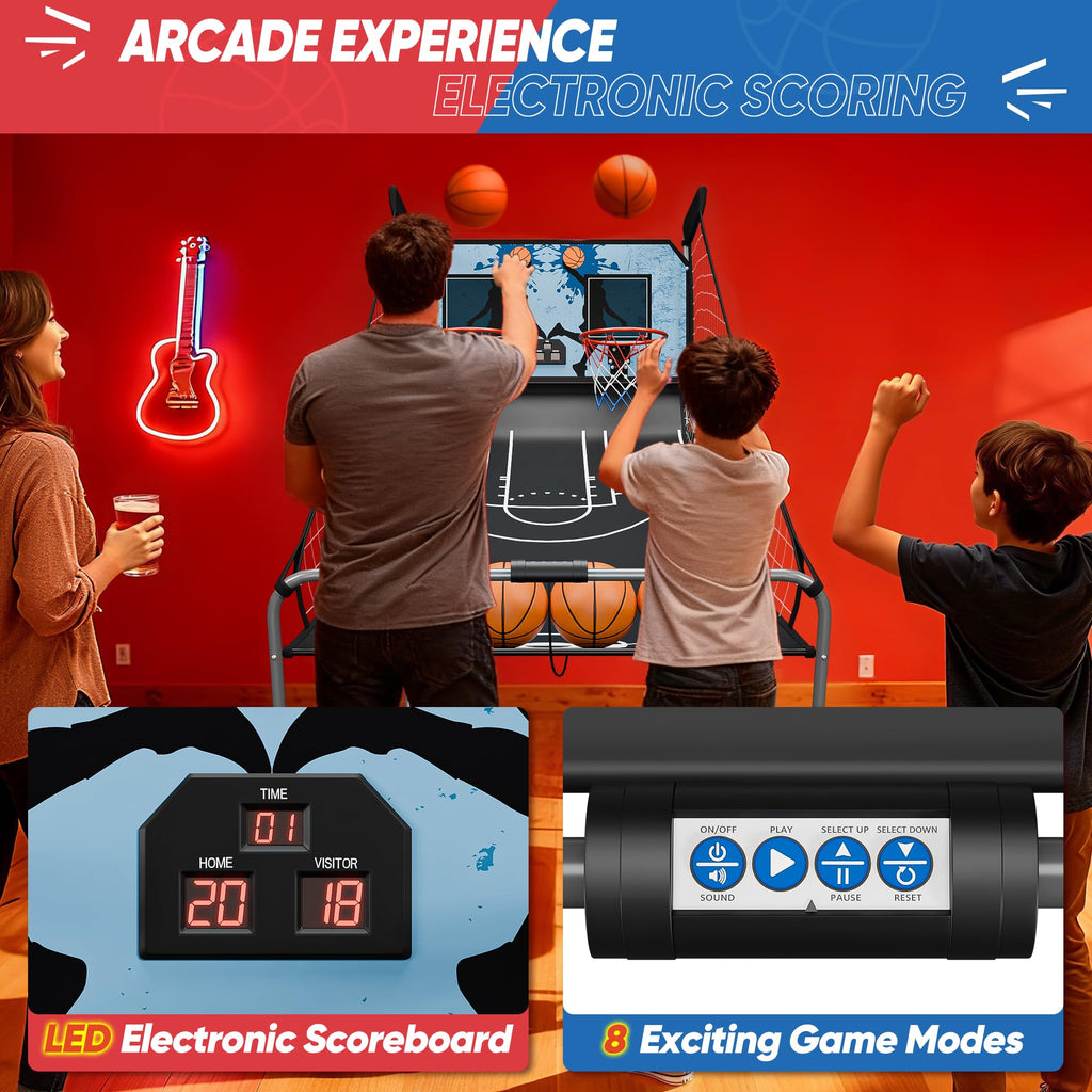 Basketball Arcade Game Shot Creator Indoor Foldable Electronic Double Shootout Sport Game Official Home Dual Shot Basketball 2 Player with 4 Balls (Black Purple)