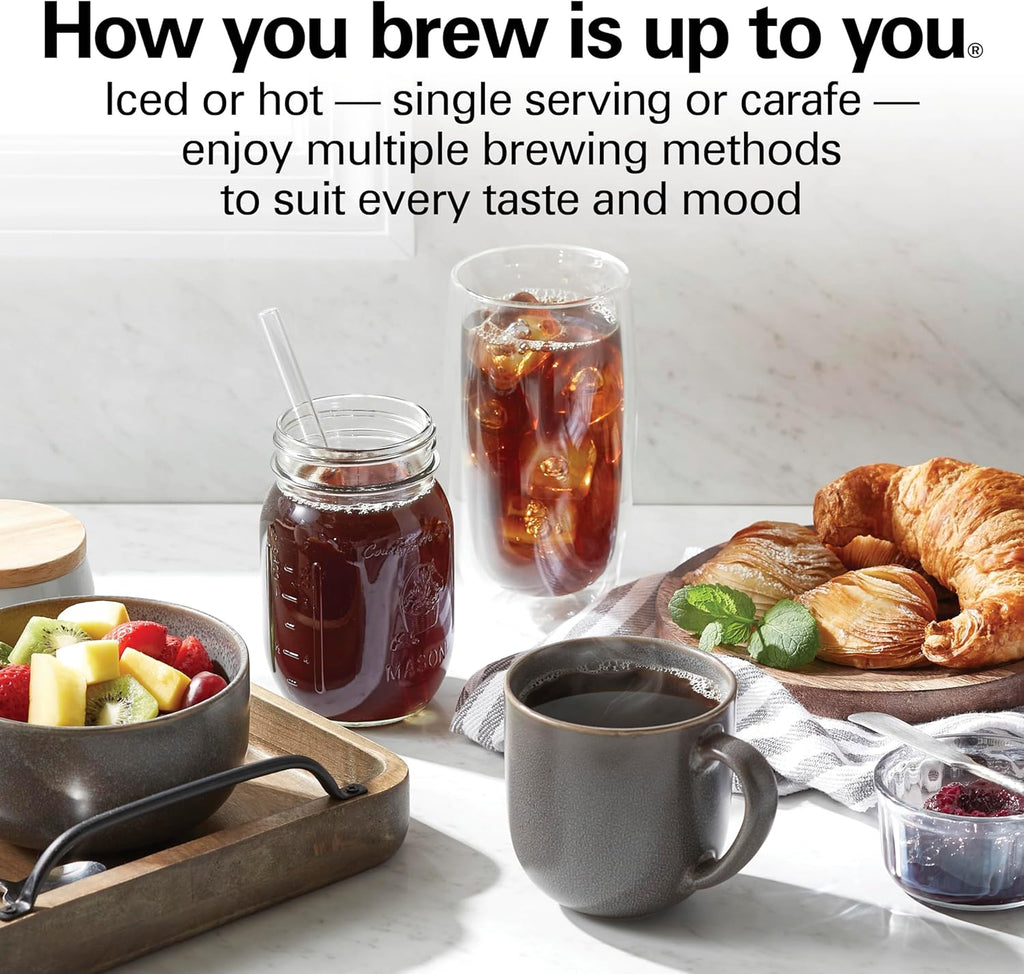 Hamilton Beach Flexbrew Advanced 5-in-1 Programmable 12 Cup Drip and Single Serve Hot & Iced Coffee Maker with Movable 60 oz Reservoir, Pod Packs and Grounds, Fast Brewing, Black