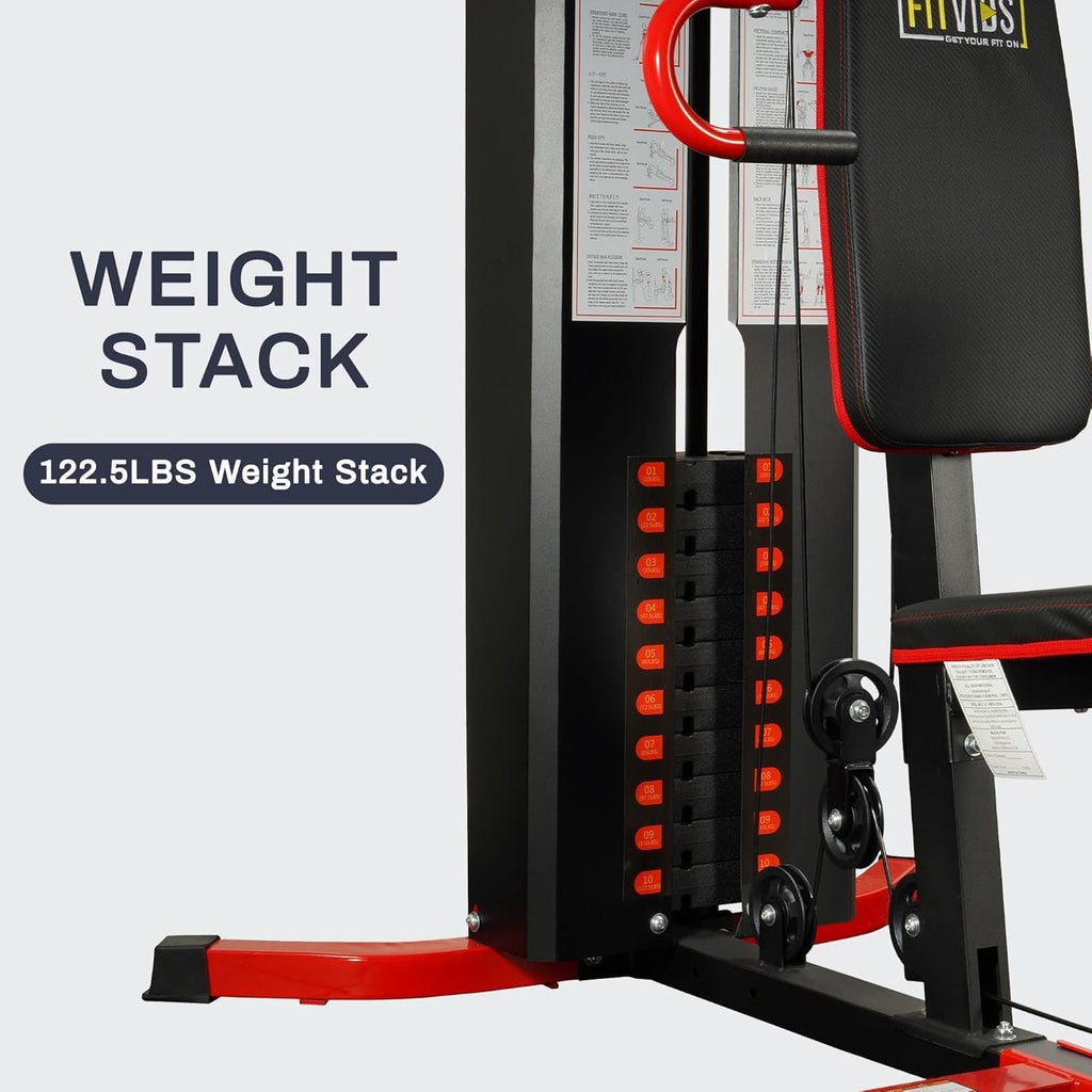 Fitvids Multifunctional Home Gym Equipment with 122.5 lbs Weight Stack, Full Body Workout Weight Machine, All-in-One Strength Training Exercise Equipment with Pulley System & Leg Press