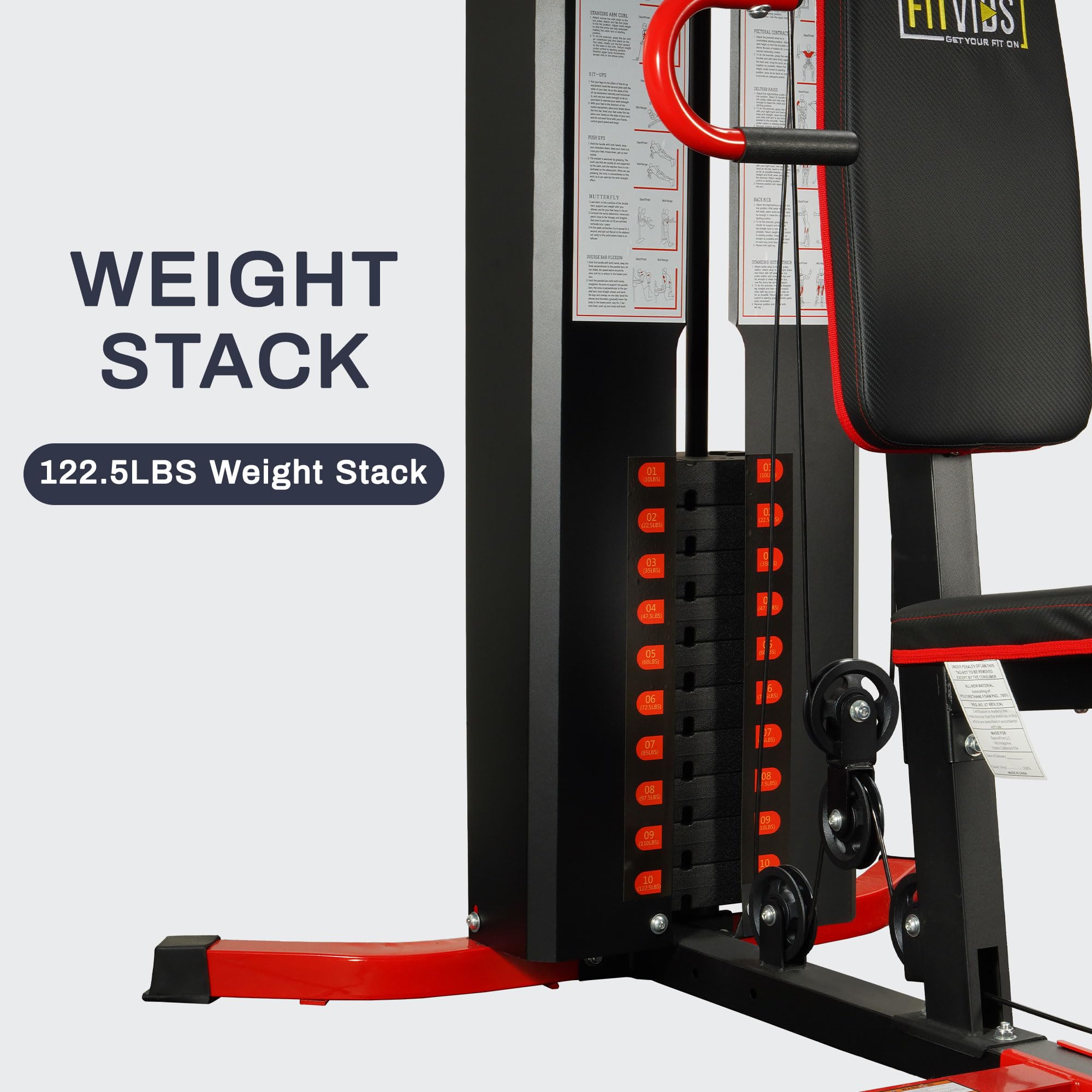 Fitvids Home Gym Equipment, Multifunctional Full Body Workout Weight Machine Station with Weight Stack, All in One Exercise Equipment with Pulley System & Seated Rowing for Home Gym Strength Training