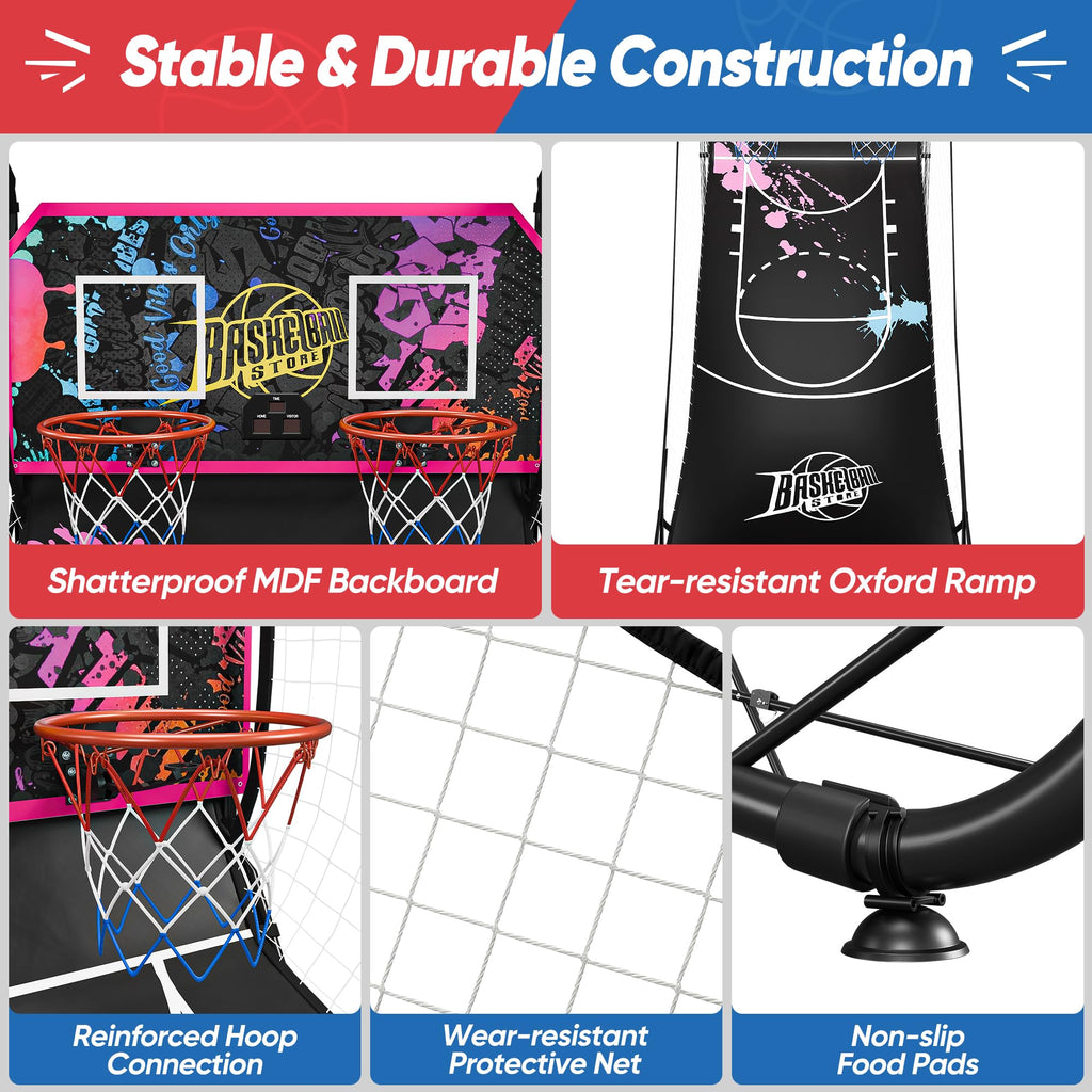 JupiterForce Foldable Indoor Basketball Arcade Game, Electronic Dual Shot Basketball Hoop Arcade Game Machine with 4 Balls and LED Scoring for 2 Players Home Play, Adults