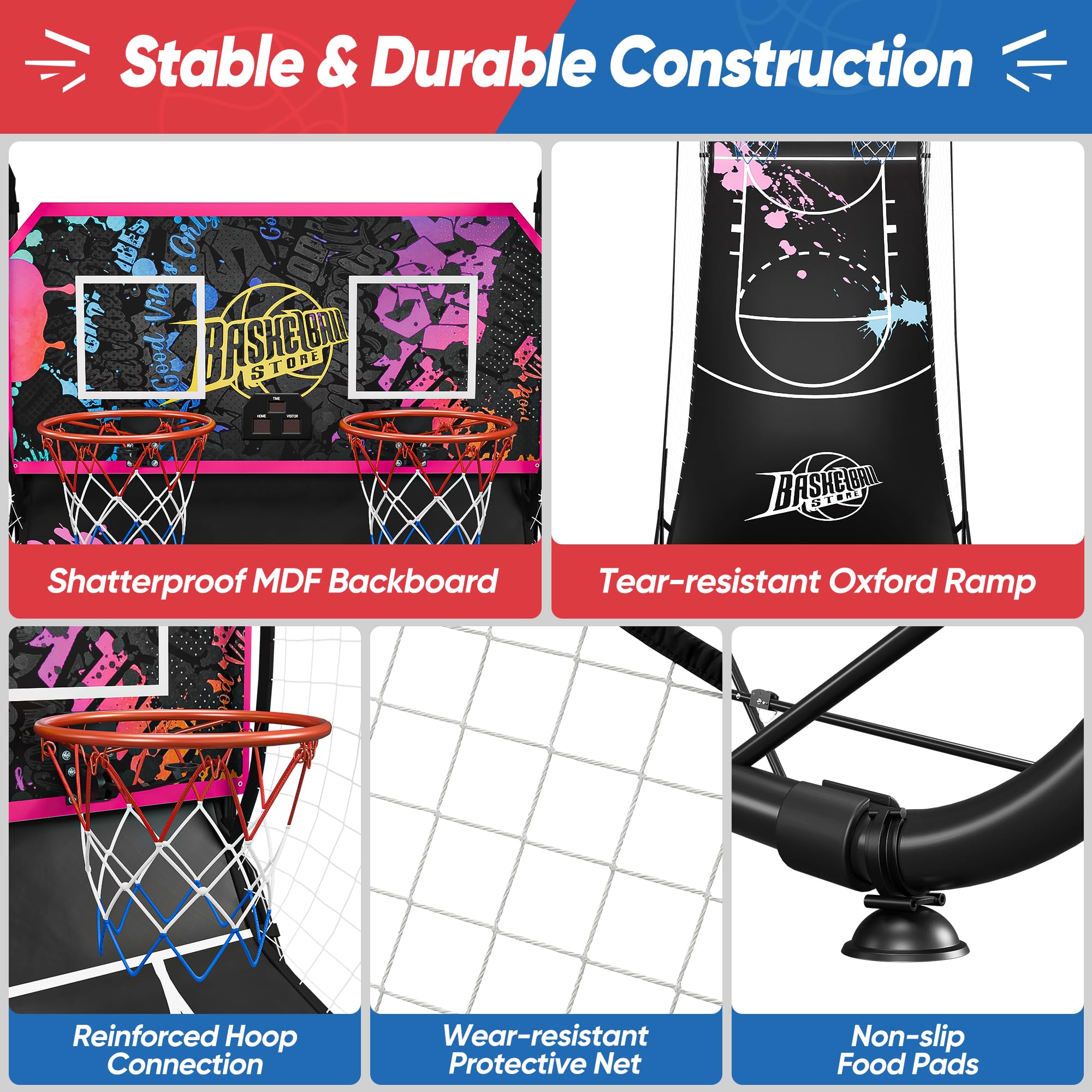 JupiterForce Foldable Indoor Basketball Arcade Game, Electronic Dual Shot Basketball Hoop Arcade Game Machine with 4 Balls and LED Scoring for 2 Players Home Play, Adults