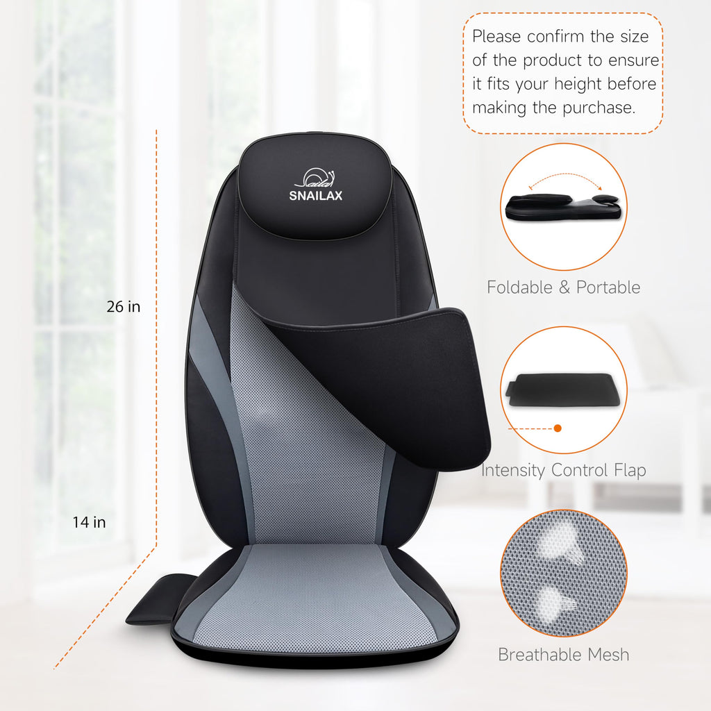 Snailax 2026 Upgraded Shiatsu Roller Back Massager with Heat Massage Chair Pad Kneading Back Massager for Pain Relief Deep Tissue Chair Massage Pad for Office Home Gift Fathers