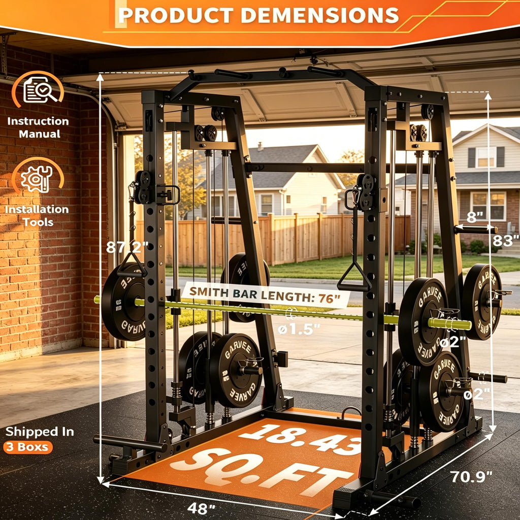Smith Machine Home Gym, 2200LB Power Cage with Dual Pulley Cable Systems, LAT Pull-Down, Leg Hold-Down & 20+ Attachments for Full Body Workouts
