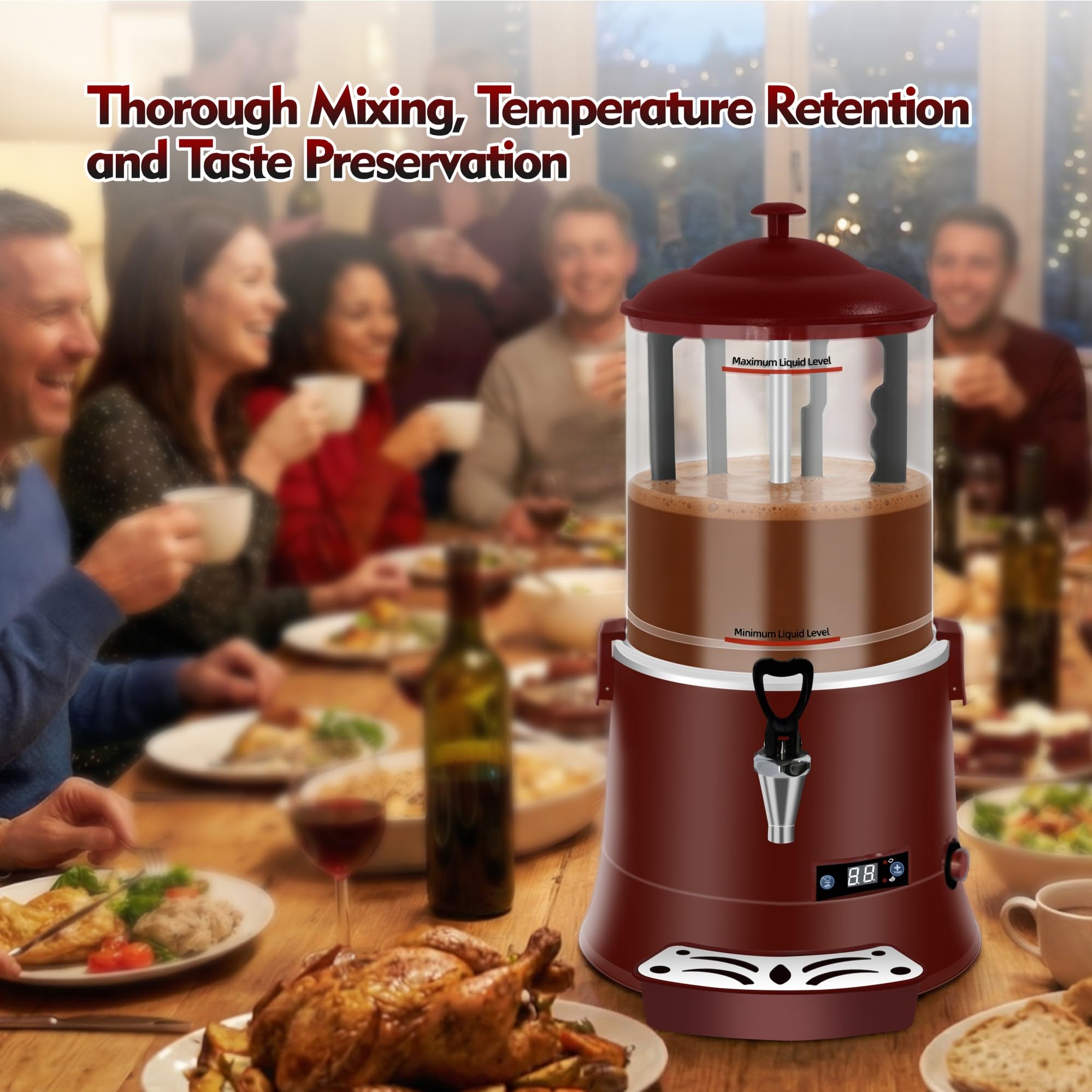 Commercial Hot Chocolate Machine - 10L/2.6Gal Hot Chocolate Maker, Electric Hot Drink Dispenser, 86-194°F Temperature Control Hot Beverage Maker for Cocoa, Milk, Coffee, Juice - Black