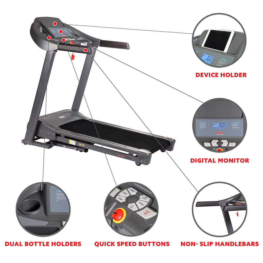 Sunny Health & Fitness Treadmill Elite Smart Auto Incline for Home Use, Wide Running and Walking Deck, Flex Shock Suspension with 300 LB Weight Capacity Bluetooth SunnyFit App