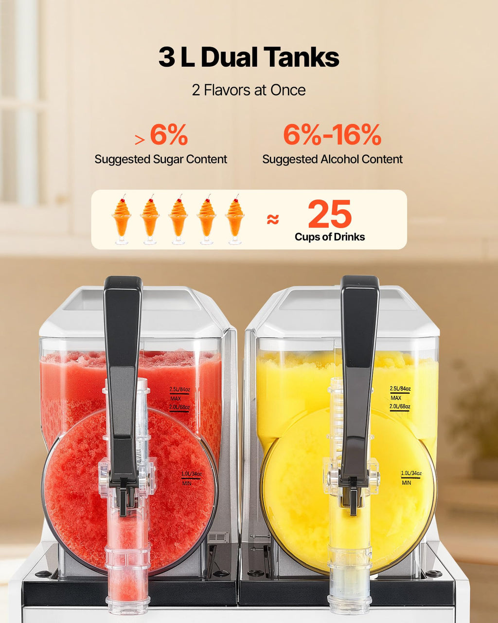 VEVOR Slushie Machine, 6L/1.6Gal Commercial Slushy Maker, Frozen Drink Maker with Self-Cleaning, Margarita Machine for Restaurants Bars Party for Slushie, Margaritas, Milkshake & More