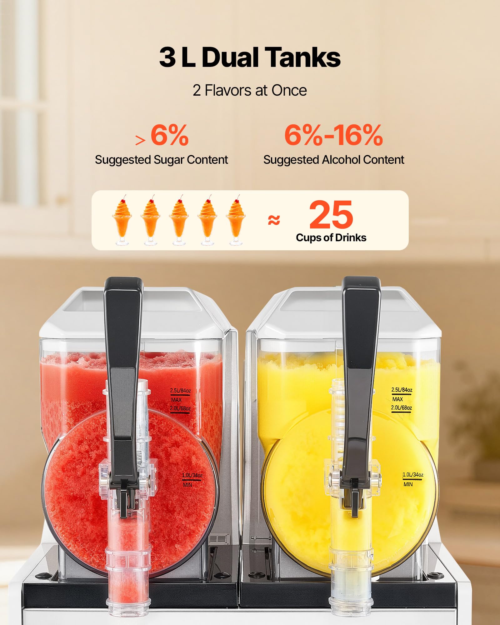 VEVOR Slushie Machine, 6L/1.6Gal Commercial Slushy Maker, Frozen Drink Maker with Self-Cleaning, Margarita Machine for Restaurants Bars Party for Slushie, Margaritas, Milkshake & More
