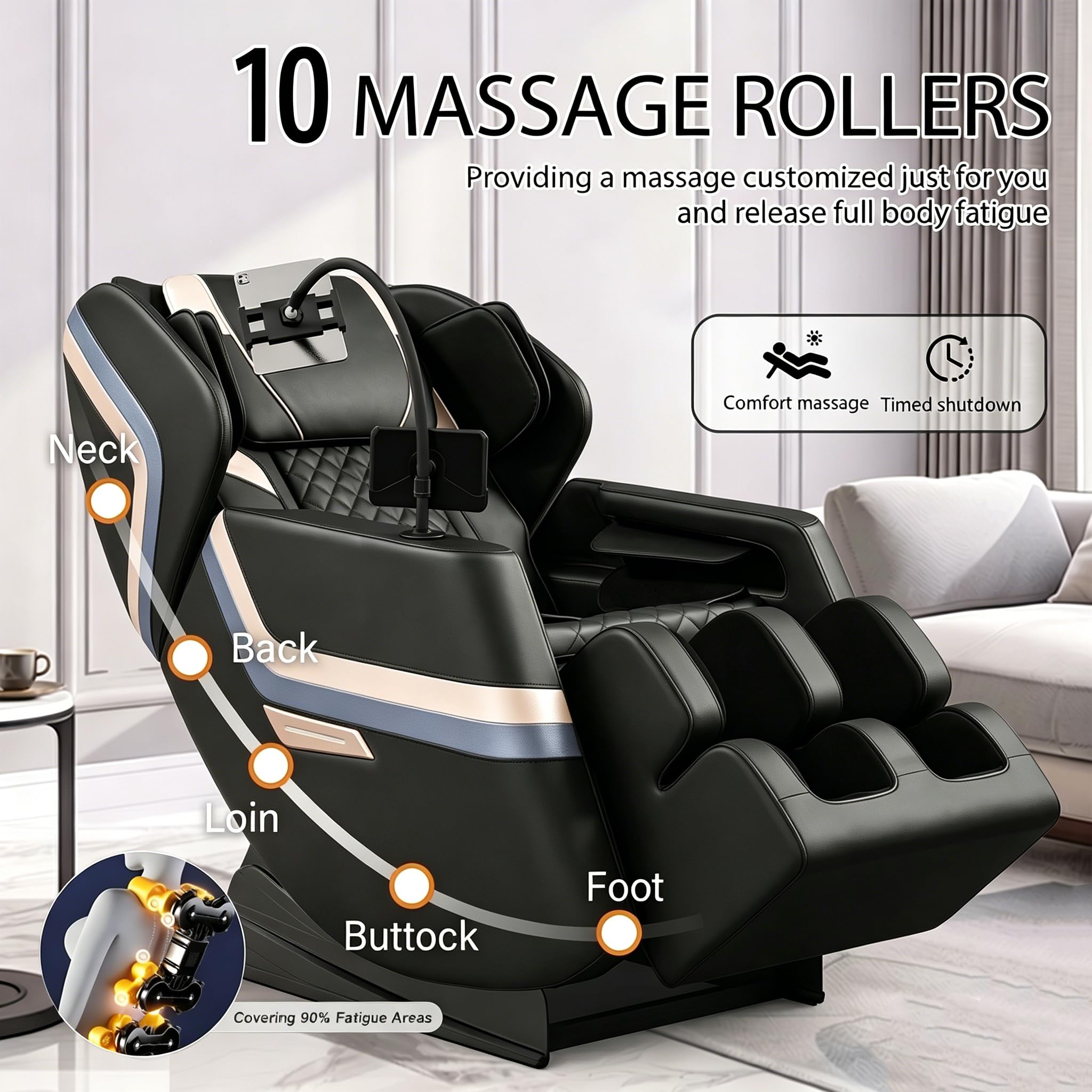 2026 Massage Chair Full Body, Zero Gravity Massage Recliner Chair with Auto Modes, 8 Fix Point Rollers, Airbag, Foot Massage, Touch Screen Controller, Deep Yoga Stretch, Heating Function