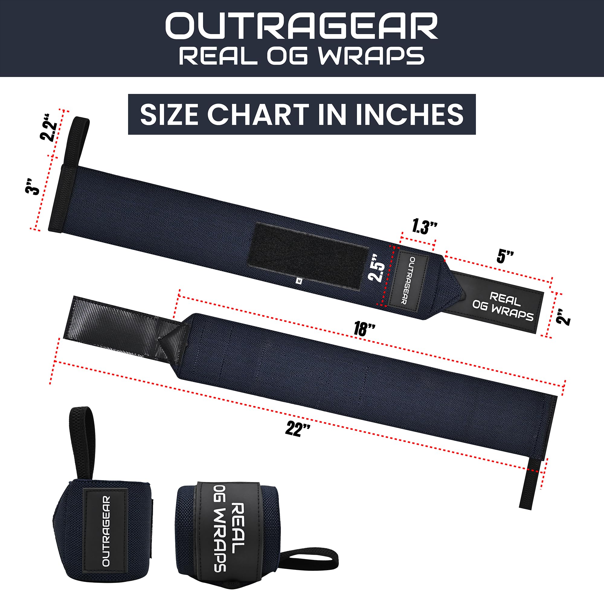 18" OG-Grade Wrist Wraps for Weightlifting – Heavy Duty Wrist Support with Thumb Loop & Lockdown Strap – Wrist Straps for Powerlifting, Bench Press & Gym Training
