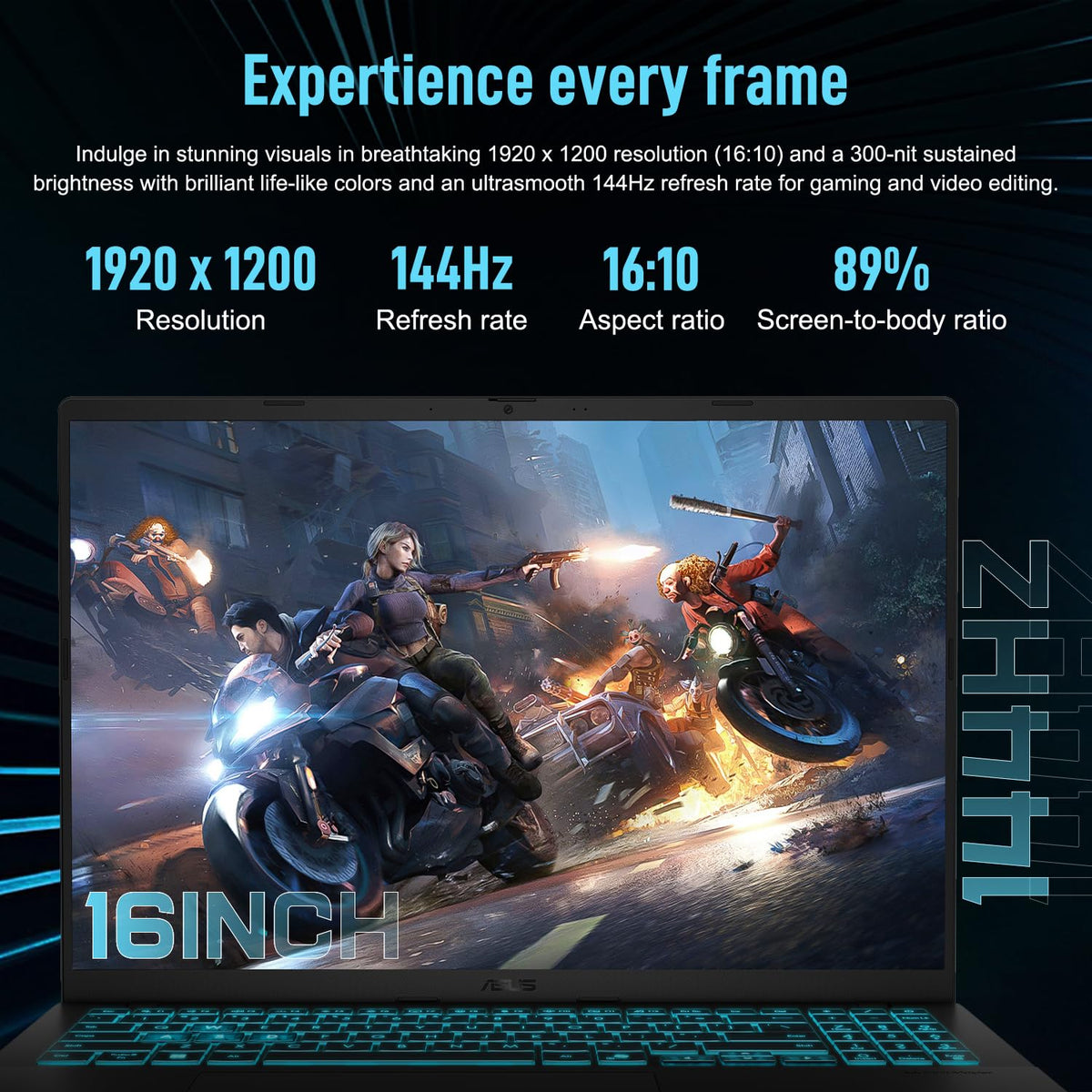 ASUS V16 RTX 5070 Intel Core 7 240H 32GB DDR5 1TB SSD Gaming Laptop | 16" WUXGA 144Hz 16:10 Display, Turbo Blue Backlit KB, Numeric Keypad, HDMI, Windows 11 Home, w/bundle