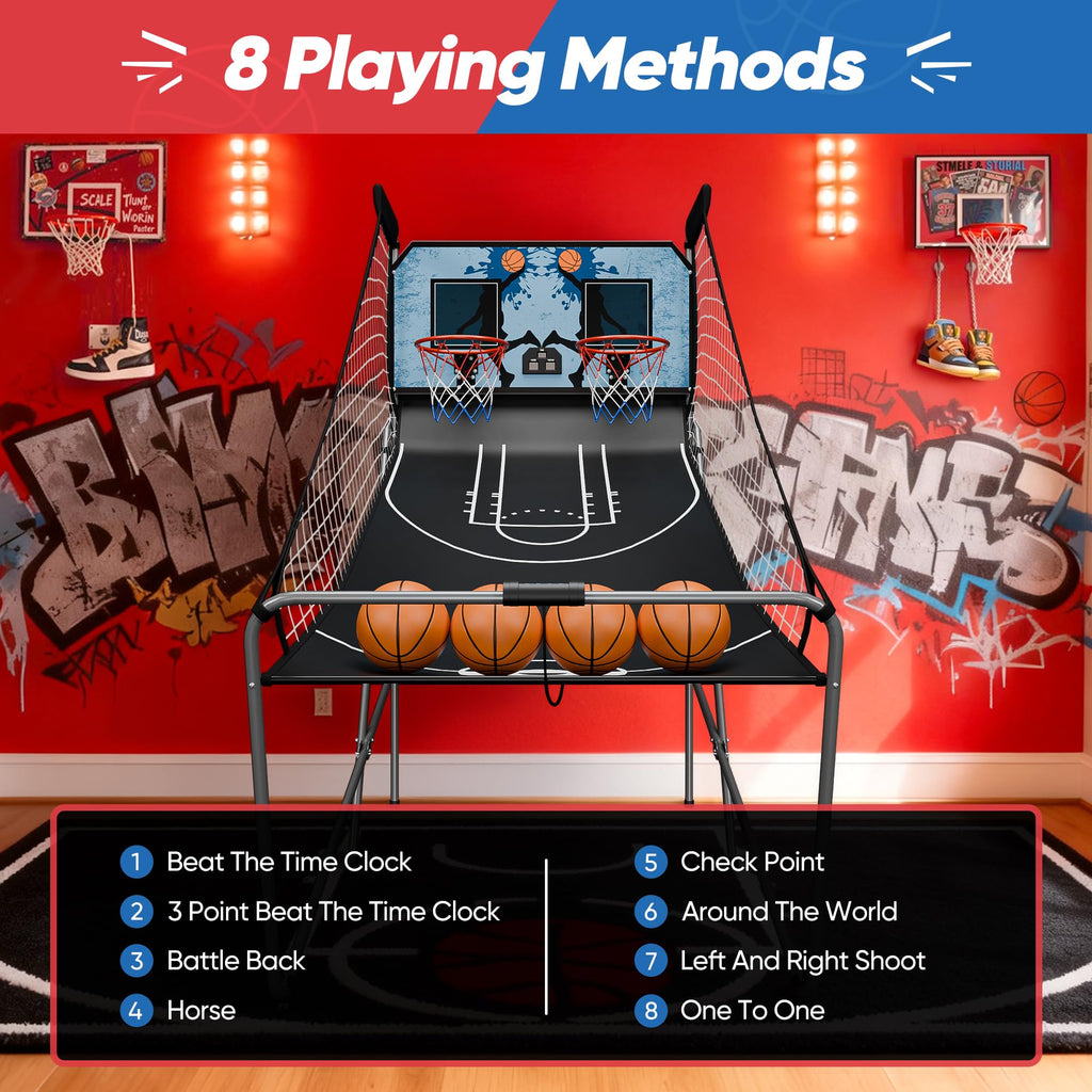 JupiterForce Foldable Indoor Basketball Arcade Game, Electronic Dual Shot Basketball Hoop Arcade Game Machine with 4 Balls and LED Scoring for 2 Players Home Play, Adults