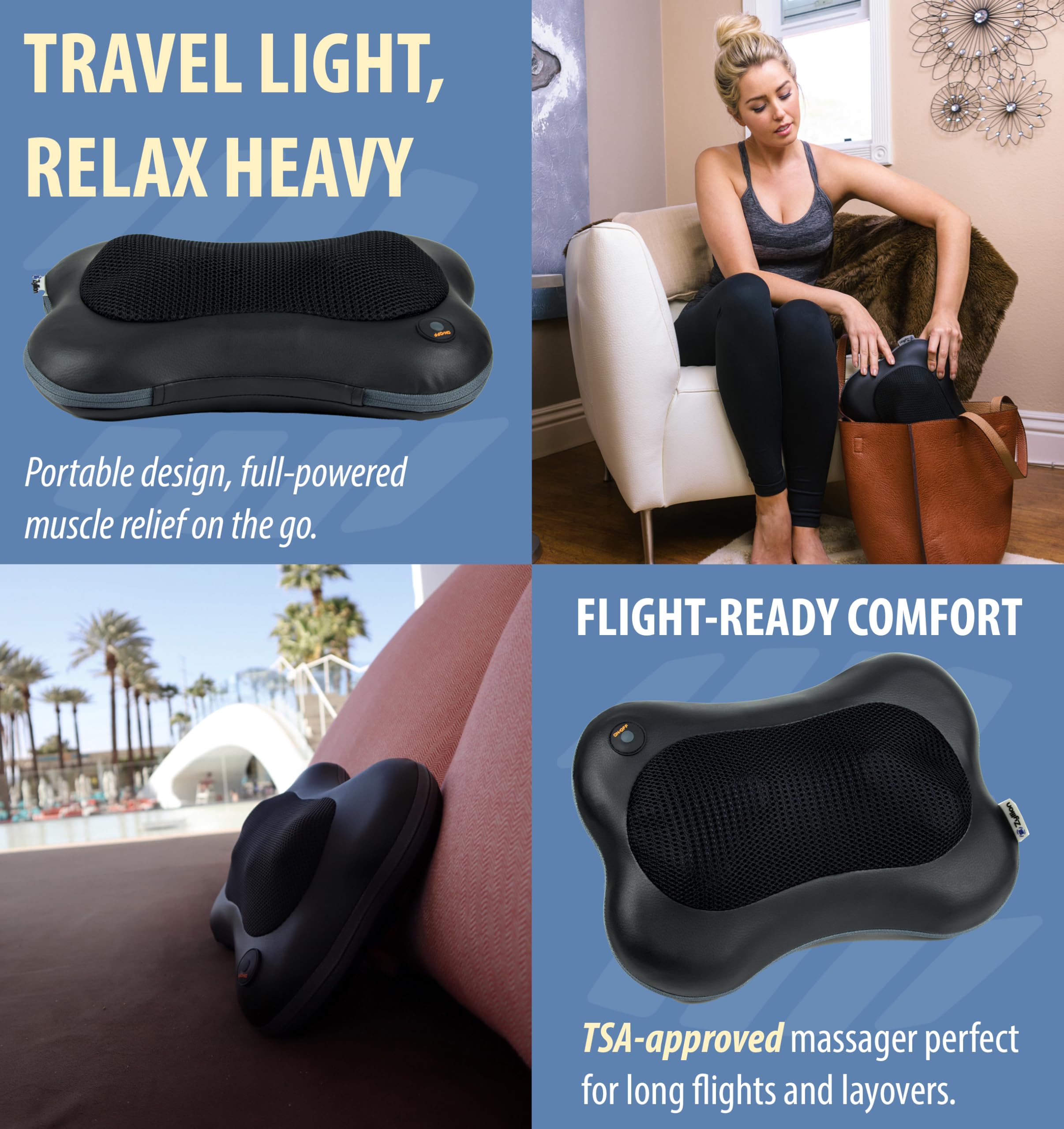 Zyllion Shiatsu Back and Neck Massager with Heat - 3D Electric Kneading Deep Tissue Massage Pillow for Muscle Pain Relief, Black, ZMA-13