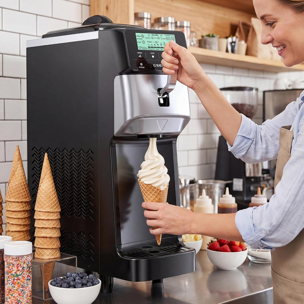 Commercial Soft Serve Ice Cream Maker,3.5 Gal/H 5" Touch Screen, Auto-Clean & Pre-Cool, Stainless 6L Hopper for Café Restaurant