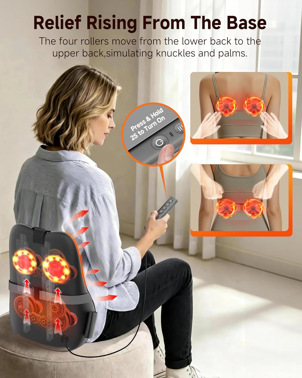 Back Massager with Heat, 3D Massage Pillow for Back, Neck, Shoulder,Leg, Shiatsu Back Massager for Pain Relief, Up&Down Lower Back Massage, Gifts for Women Men Dad Mom At Home Office Car (Black)