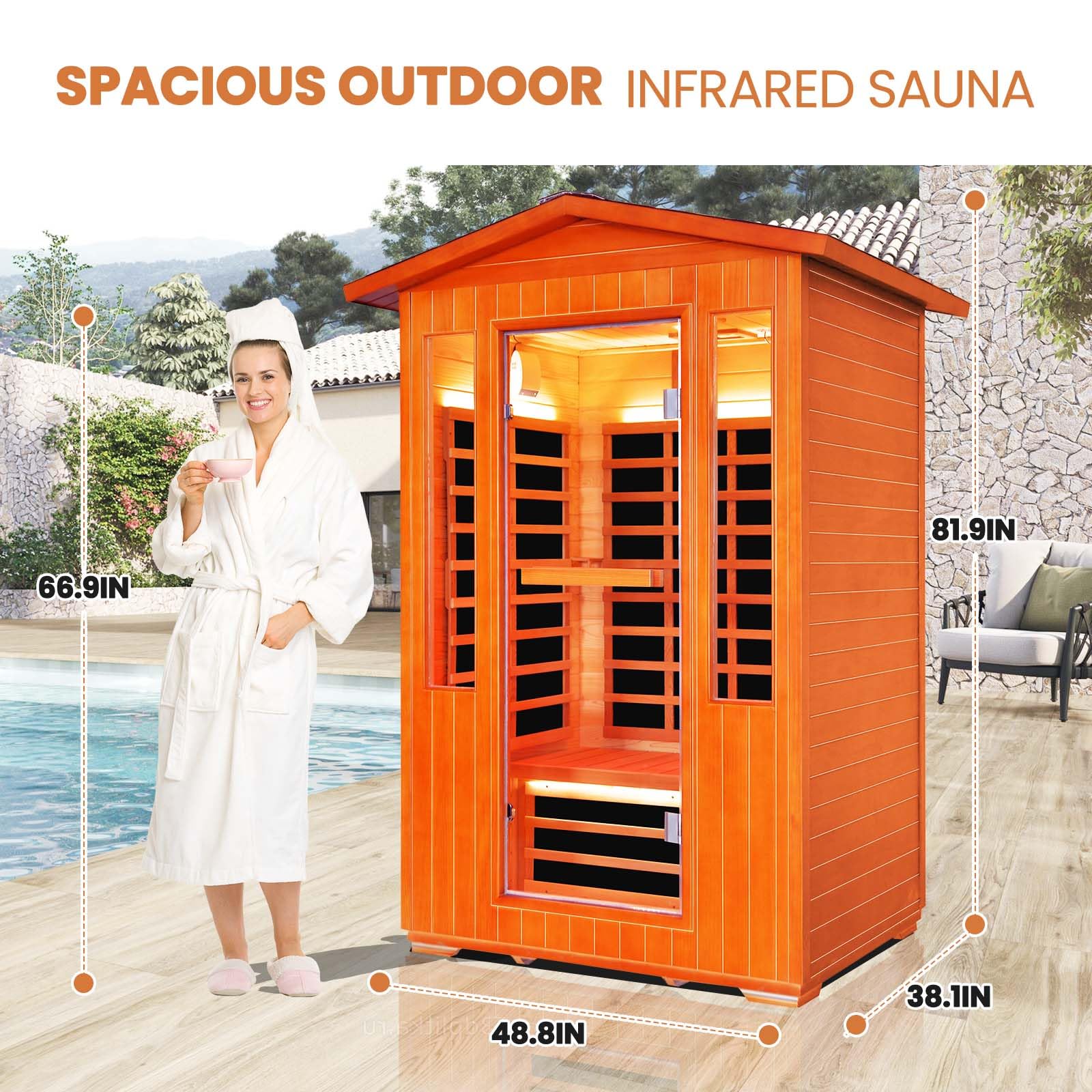 2 Person Infrared Sauna Far Infrared Sauna Room for Home Indoor 2000W Low-EMF Wood Dry Sauna with Full Starry Sky Lights Ceiling in 7 Color Speaker Fast Heating Easy Assembly- 47.3*41.3*74.8 IN
