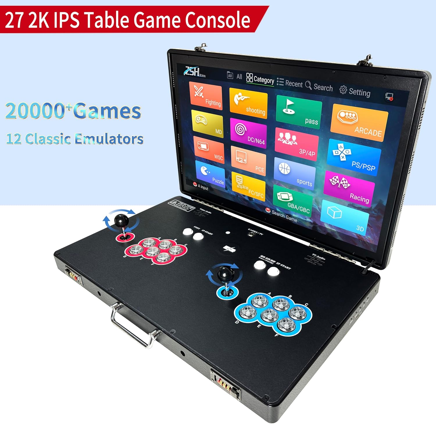 23000 in 1 Portable 3D Arcade Game Console 27-inch HD Screen Dual Players Pandoras Box RK3288 Retro Video Game Machine Metal Box Search/Hide/Save/Load/Pause Games