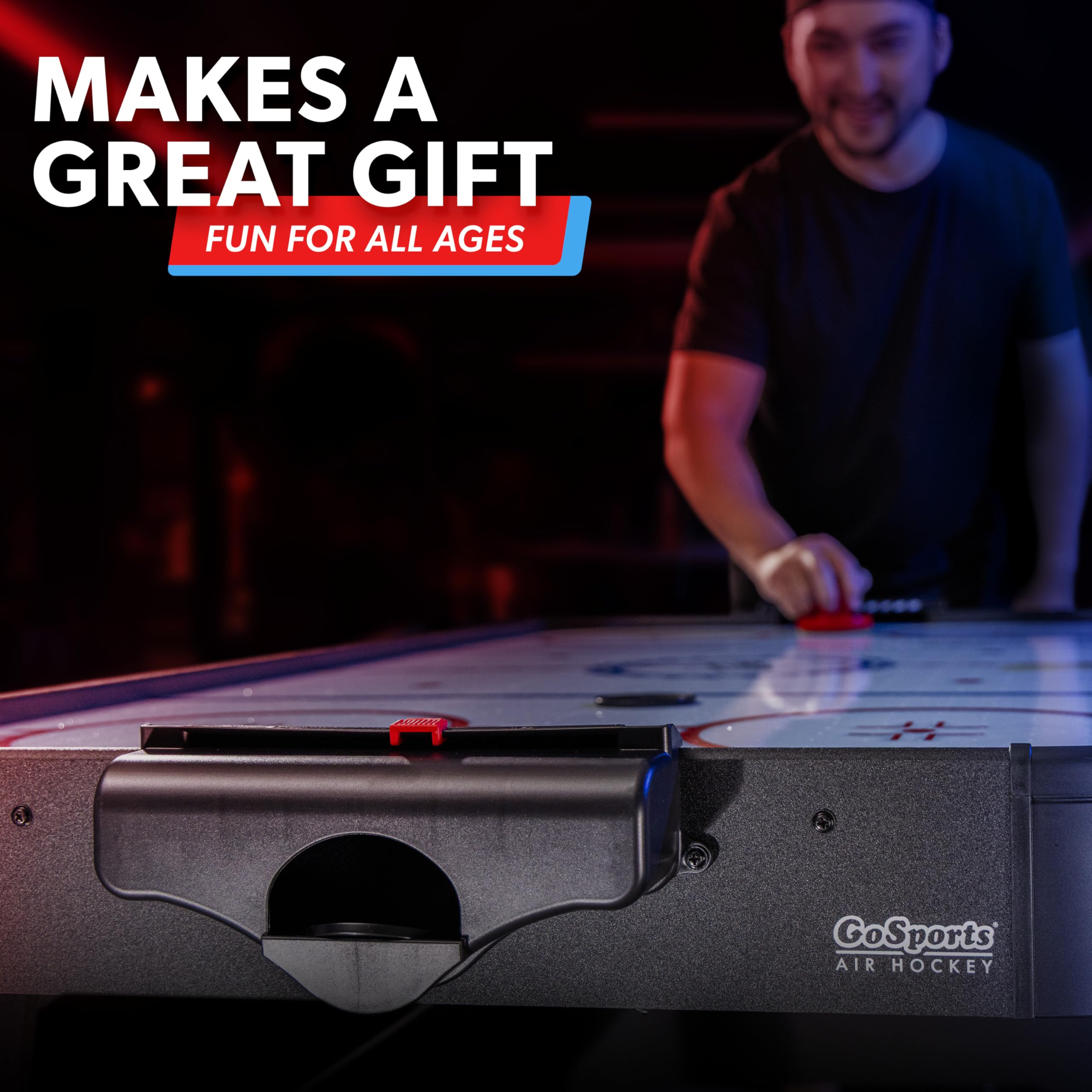GoSports 48 Inch Air Hockey Arcade Table - Oak or Black - Includes 2 Pushers, 3 Pucks, AC Motor, and LED Scoreboard