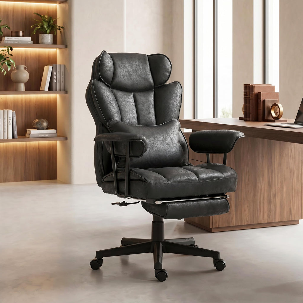 HOMCOM Massage Executive Office Chair with 6 Vibration Points, 400LBS Heated Big and Tall Office Chair with Foot Rest and Lumbar Support, Microfiber Reclining Computer Desk Chair, Gray