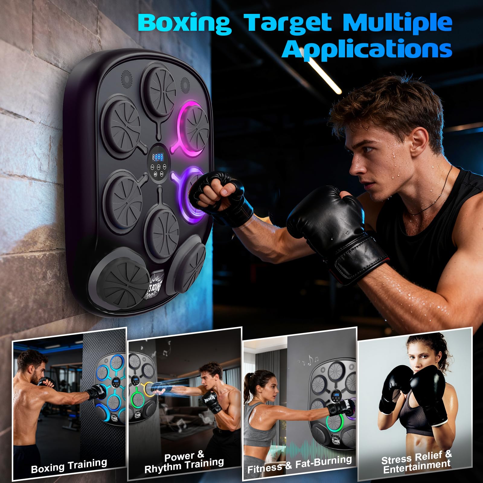 Music Boxing Machine, Smart Music Punching Machine for Adults Kids, Bluetooth Music Sync, Wall-Mounted Workout/Training Equipment with Boxing Gloves, Suitable for Home Gym Office Indoor Exercise