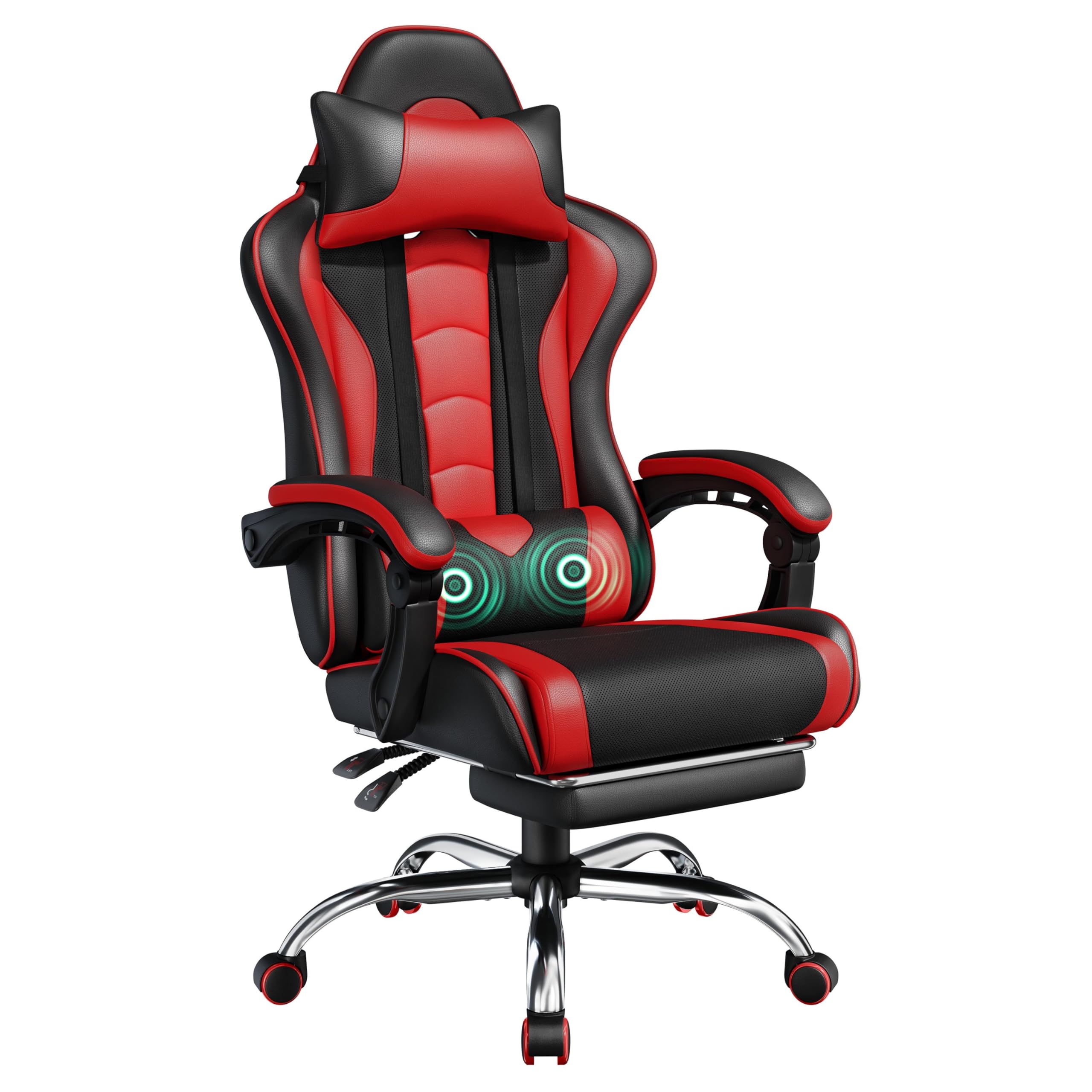 Yaheetech Gaming Chair with Electric Massage Lumbar Support, Footrest & Headrest — Ergonomic High Back Recliner for Home Office, Computer Desk Chair, Height Adjustable, 300 lbs, Black/White