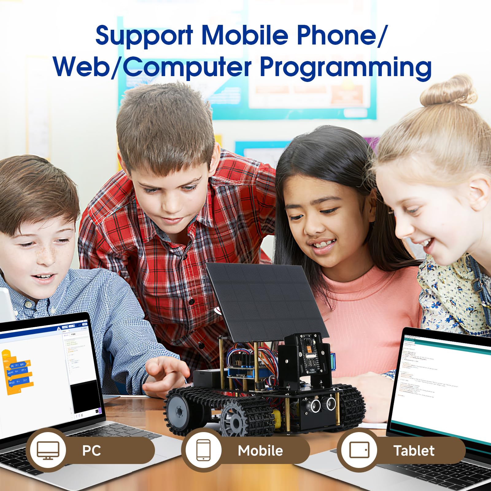 ACEBOTT Robotics for Kids Ages 8-12, Smart Robot Arm Car Kit with 5DOF, STEM Toys for Boys Age 8-12 12-16+, ESP32 Arduino/Python/Blockly Coding, App & Remote Control, STEM DIY Gift for Teens & Adults