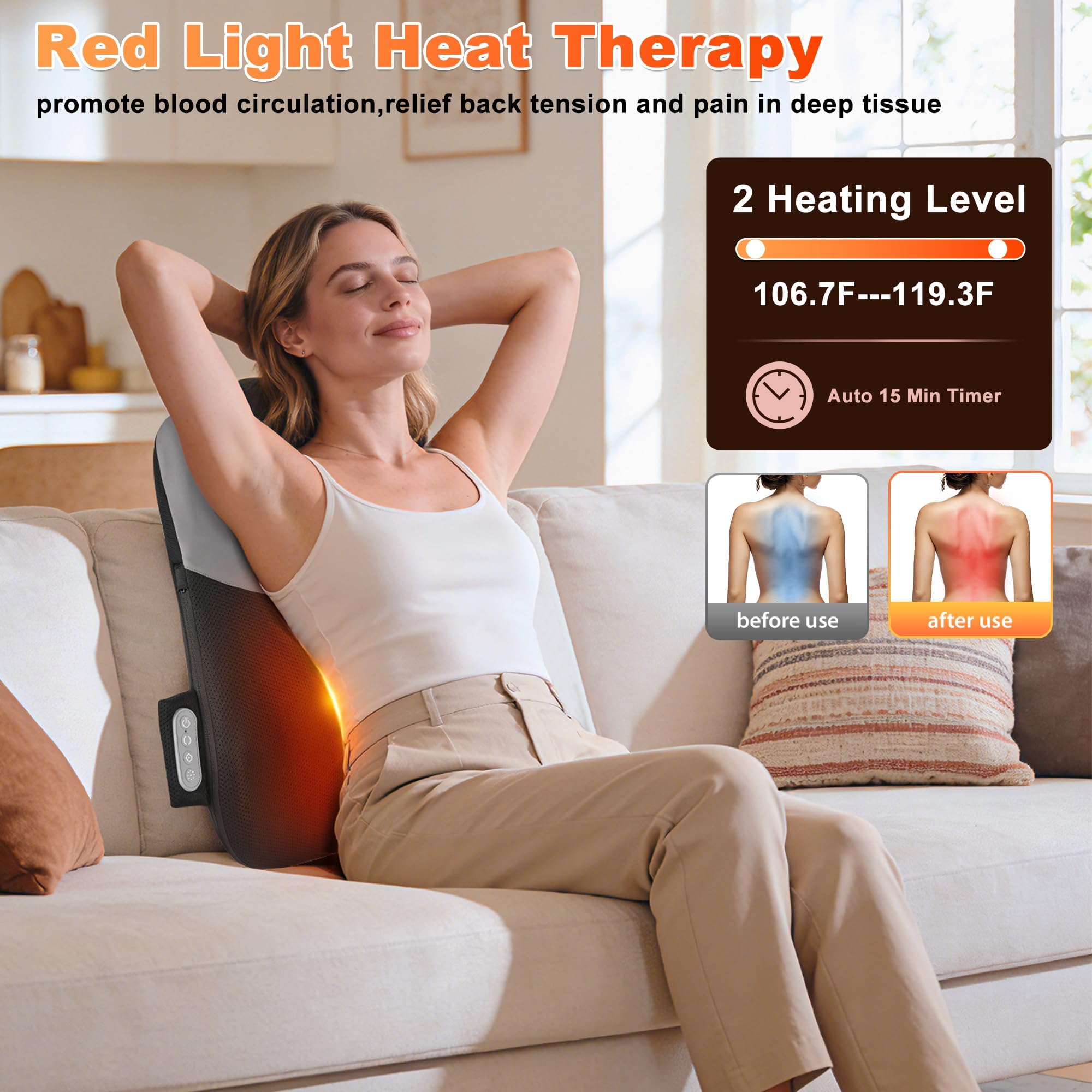 Shiatsu Neck and Shoulder Massager with Heat, Back Massager for Pain Relief Deep Tissue, 3D Kneading Massager for Chair Home Office Car, Gifts for Mom, Dad, Women (Black)
