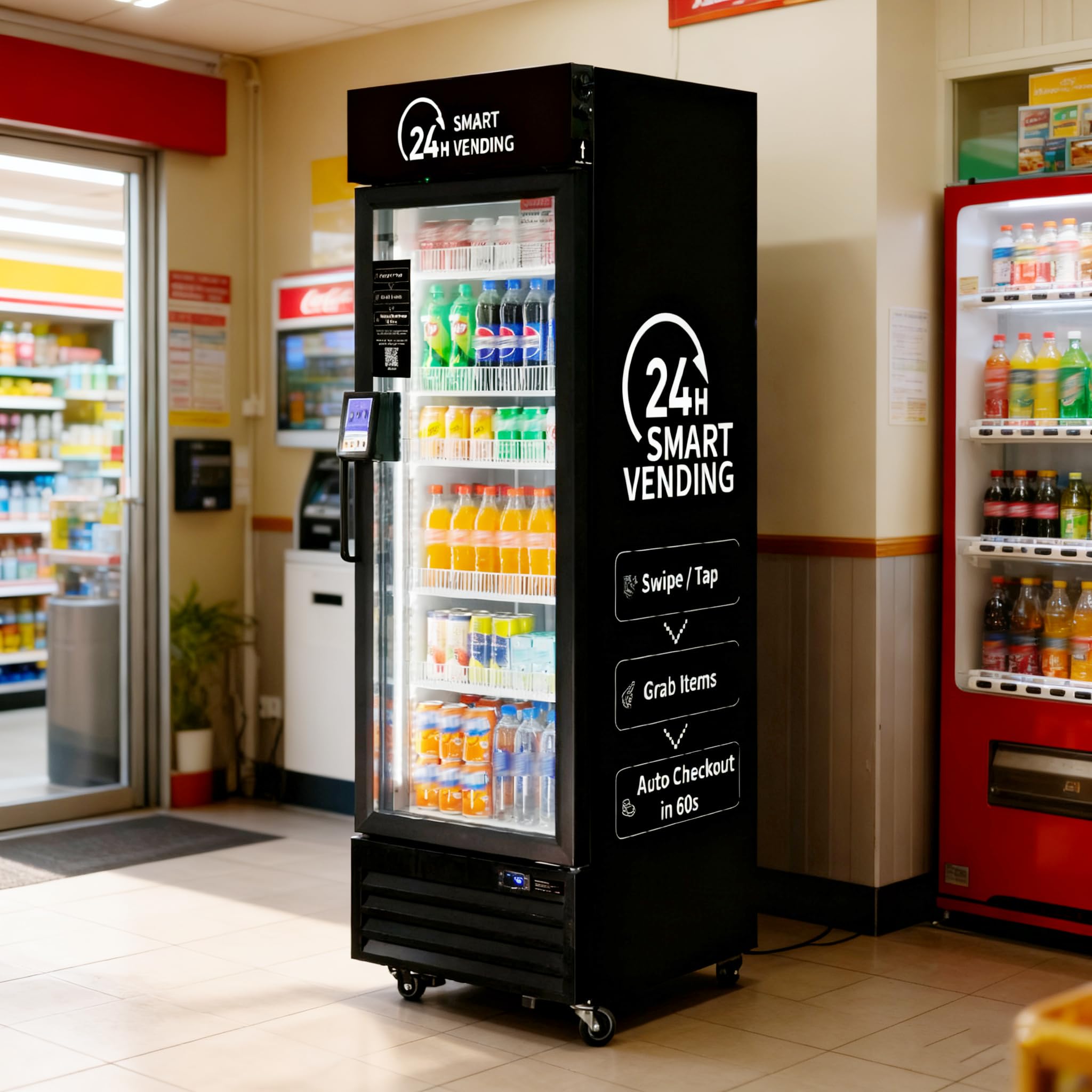 HAHA Smart AI Vending Machine with Card Reader, Combo Snack & Drink Machine, 6-Layer 252 Cans Capacity Refrigerated AI Visual Recognition & App Management US360CT (Black, AI mini)