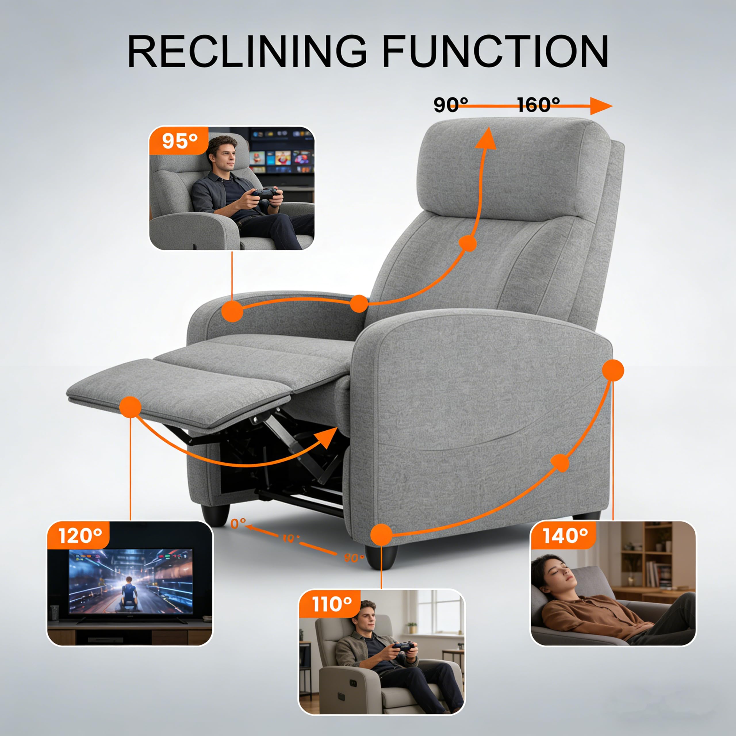 Simple Deluxe Massage Recliner Chair - Adjustable PU Leather Recliner, Luxe Reading Chair & Sofa Chair for Living Room Chairs or Bedroom Chair, Small Recliner for Home Theater, Black