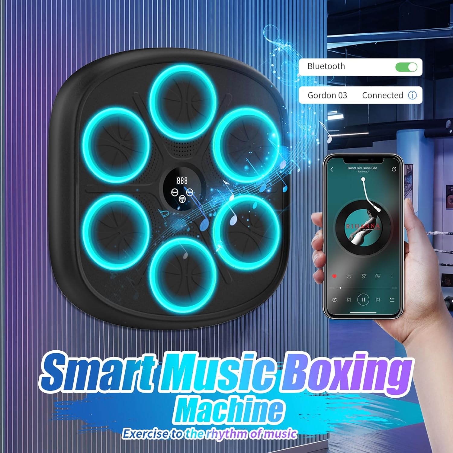 2025 New Model Smart Music Boxing Machine for Adults and Kids, Bluetooth Wall Mounted Punching Trainer with Gloves, 9 Modes & 9 Speeds for Home, Office, and Gym