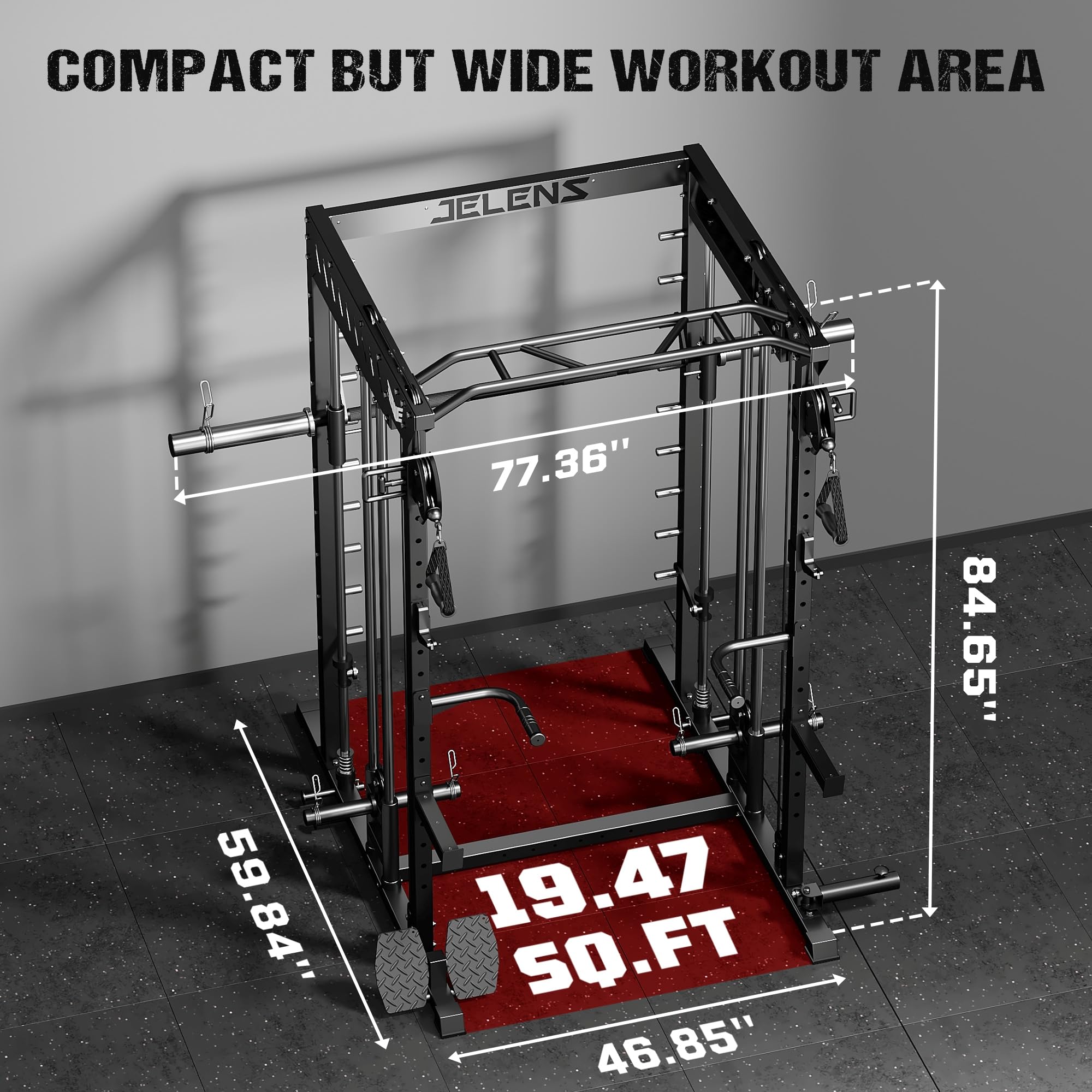 JELENS M21 Smith Machine, Multi-Function Power Cage with Dual Pulley Cable Crossover System, 2000LBS All-in-One Squat Rack with Smith Bar and Attachments for Home Gym