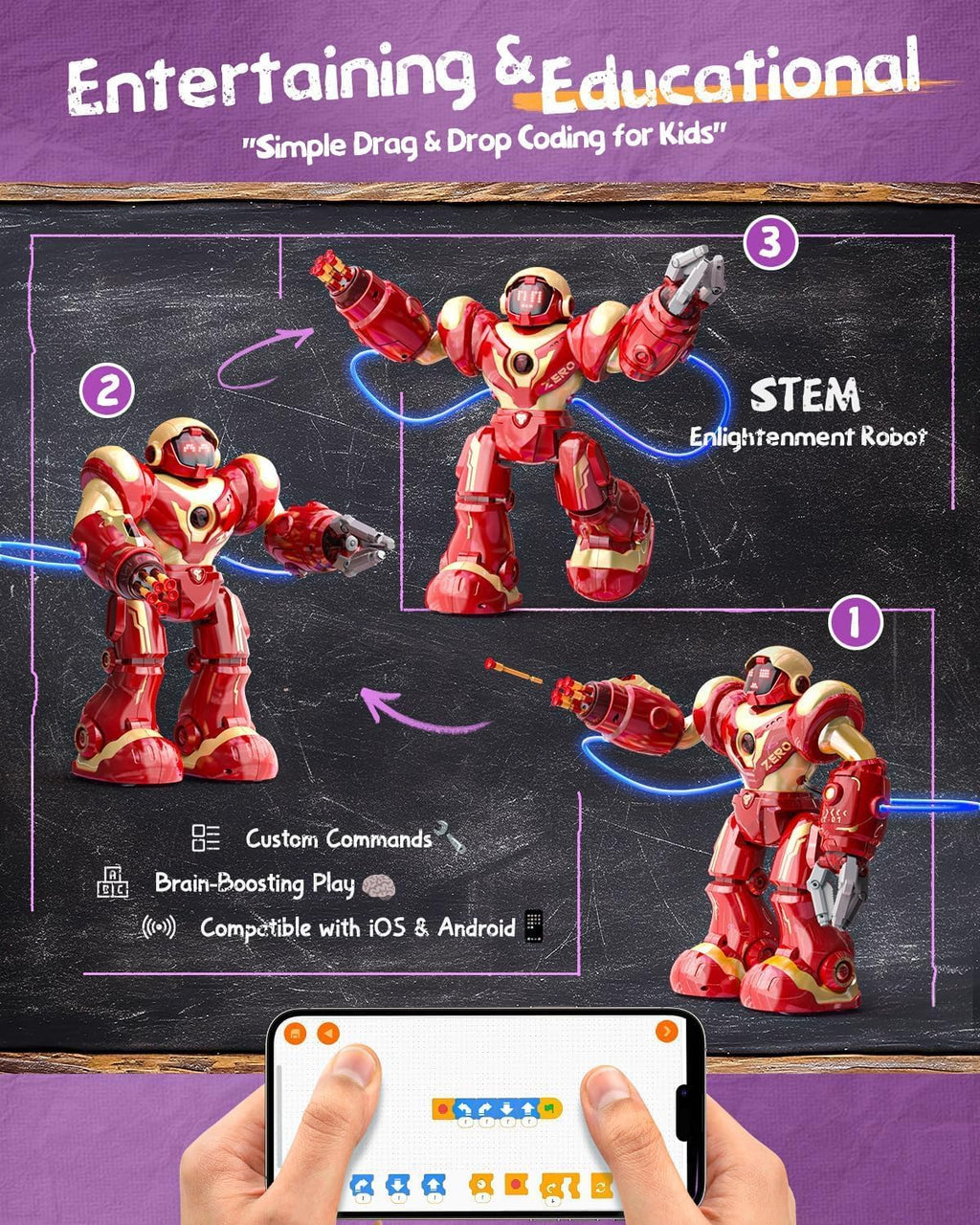 Holyton 5088 Smart Robots for Kids, Large Talking Interactive STEM Programmable RC Robot with Voice Control, APP Control, LED Eyes, Ideal Gift for Kids Ages 5-7, 6-8, 8-12 Boys and Girls