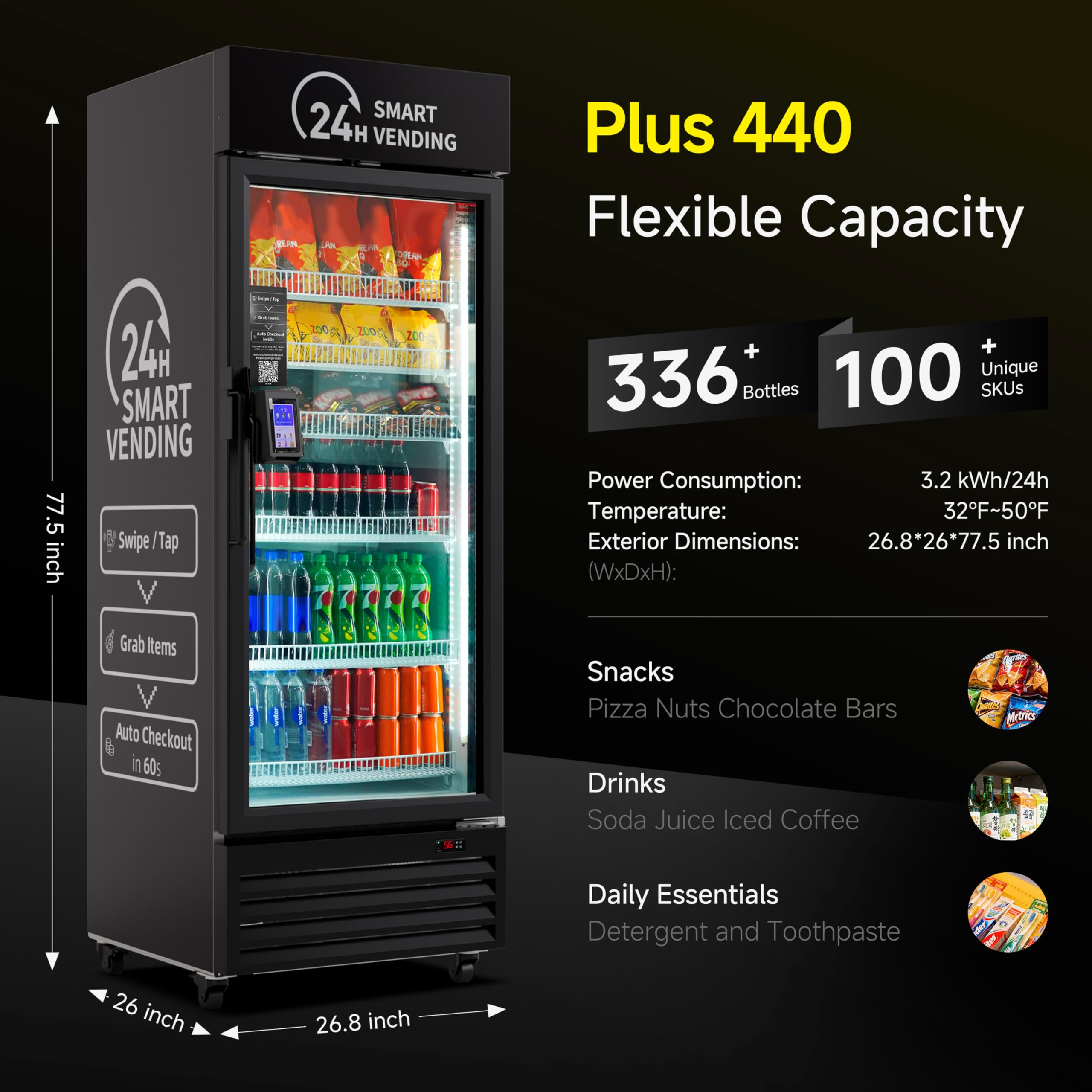 HAHA Smart AI Vending Machine for Business Contactless Grab & Go, Multi-Item Combo Vending with APP Management & Cashless Payment (Black, AI Plus)